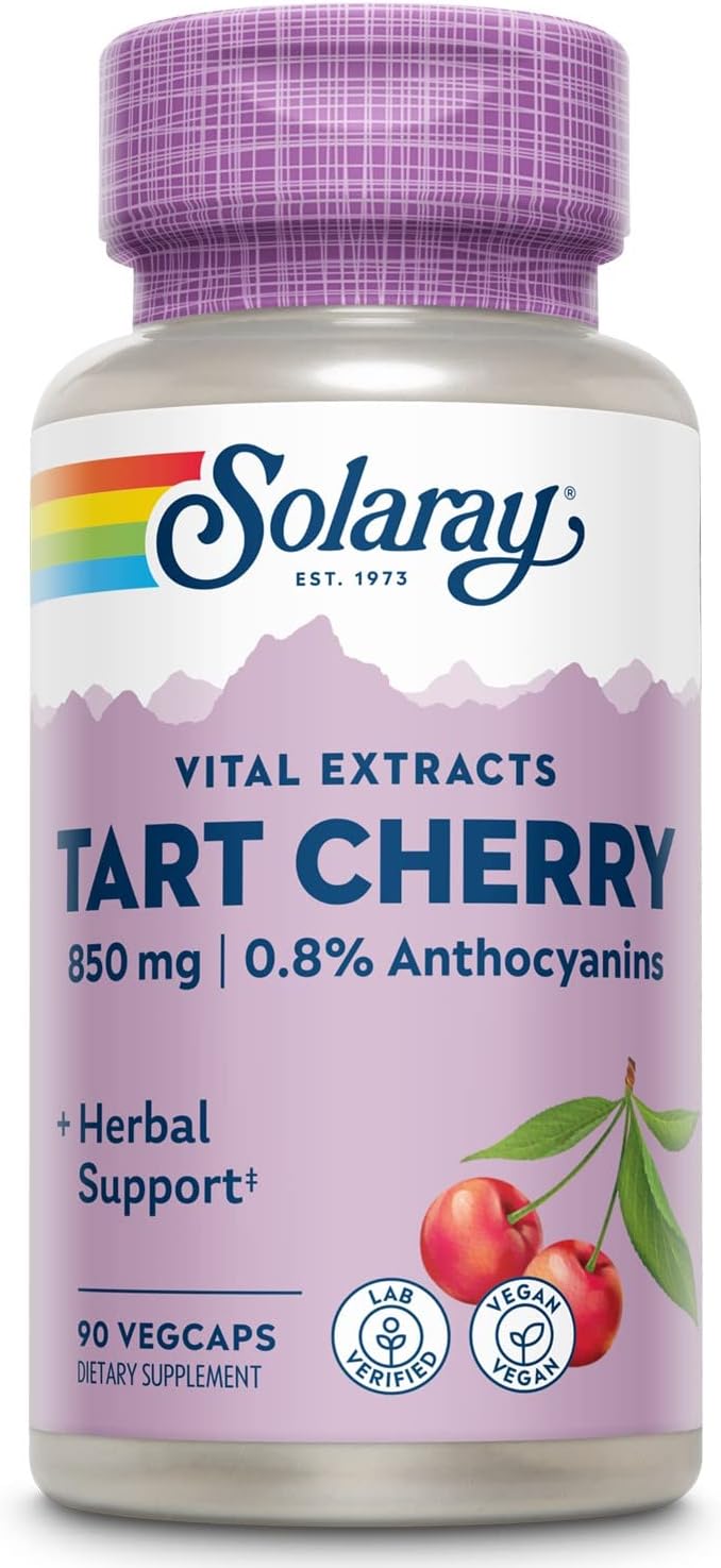 425mg Solaray Tart Cherry Fruit Extract Capsules for Healthy Uric Acid Levels | Antioxidants & Anthocyanins | Non-GMO Vegan Supplement | 90 Count