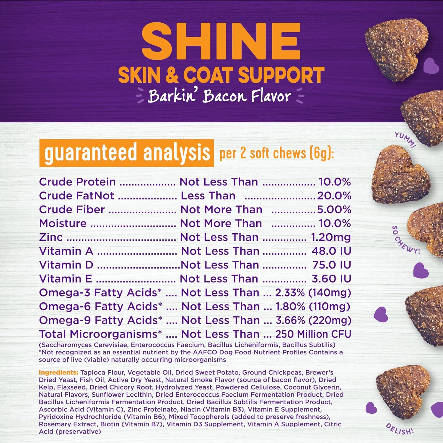 45-Count Bacon Flavored Soft Chew Skin & Coat Supplements for Dogs by Wellness Barkin