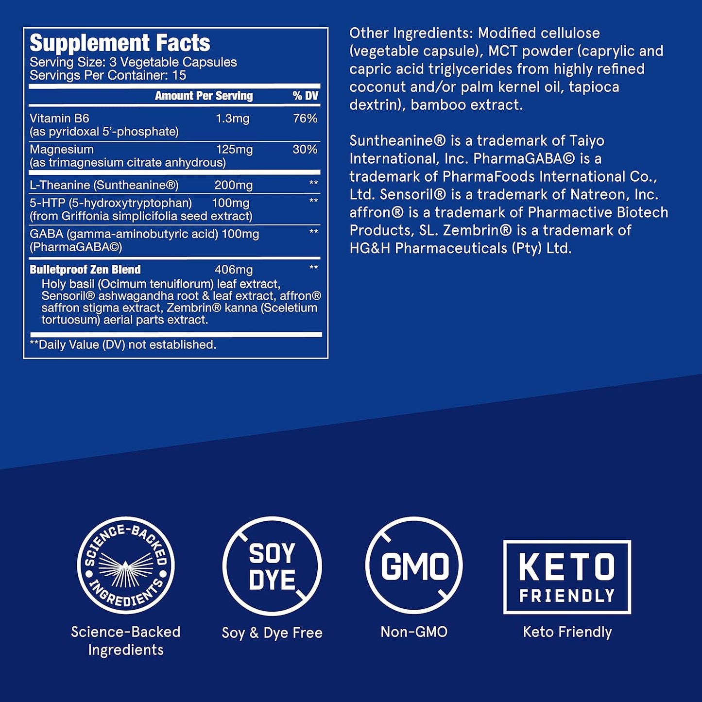 45 Count Bulletproof Zen Mode Stress Relief Capsules for Calm and Tranquility