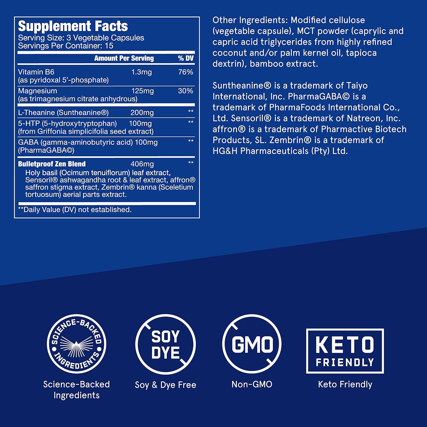 45 Count Bulletproof Zen Mode Stress Relief Capsules for Calm and Tranquility