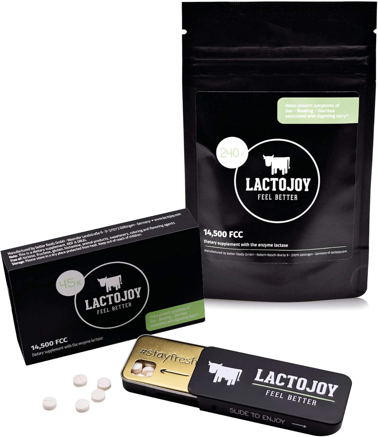 45-Piece LactoJoy Lactase Pills Bundle with Refill Pack - Powerful Enzymes for Lactose Intolerance - Pure & Effective Digestive Aid - No Silicon Dioxide - No Artificial Flavors