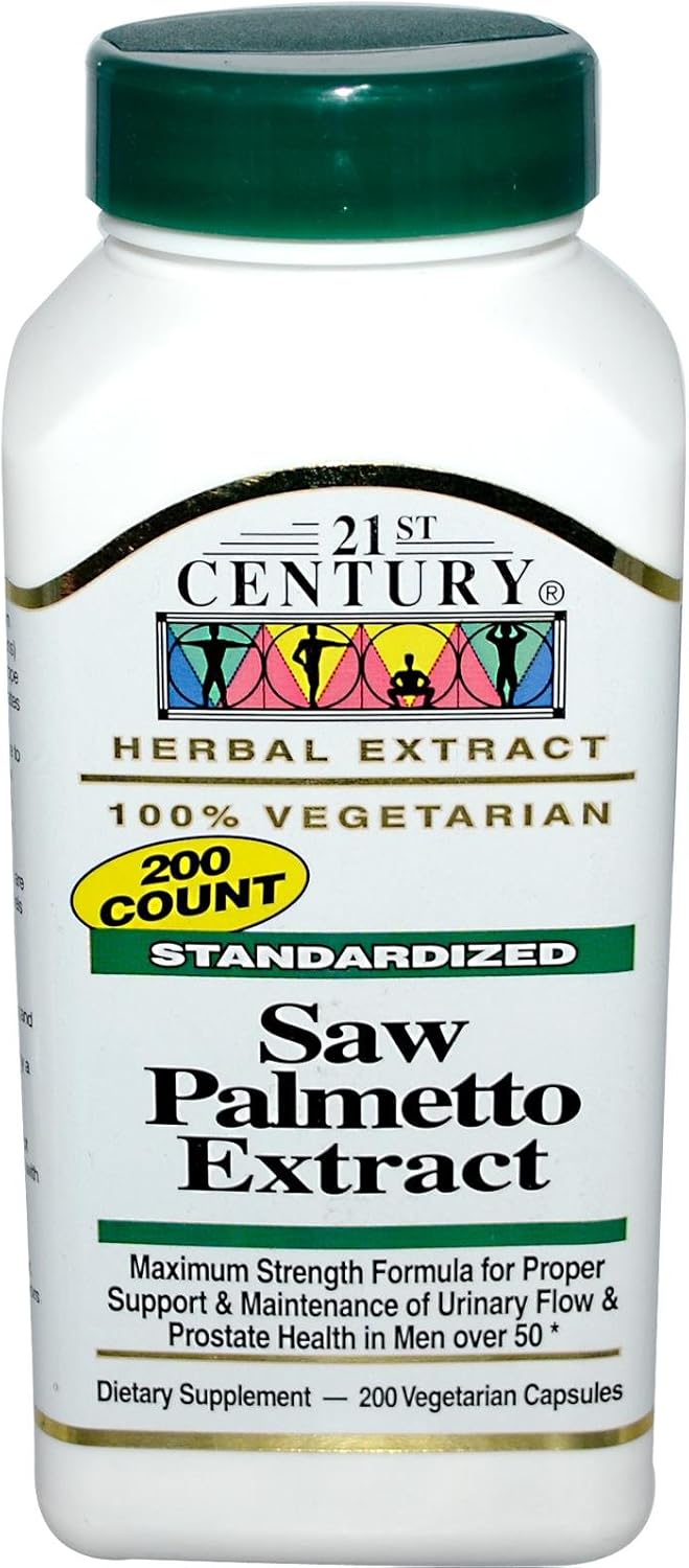 450 mg 21st Century Saw Palmetto Supplement - 200 Vegetarian Capsules for Prostate Health & Urinary Function