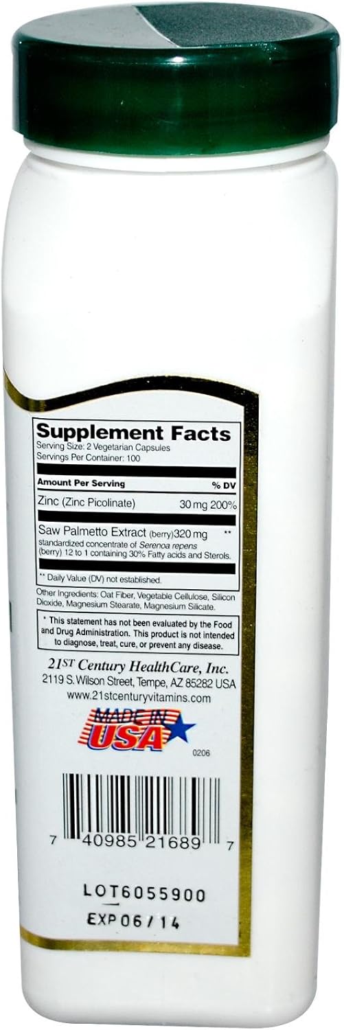 450 mg 21st Century Saw Palmetto Supplement - 200 Vegetarian Capsules for Prostate Health & Urinary Function