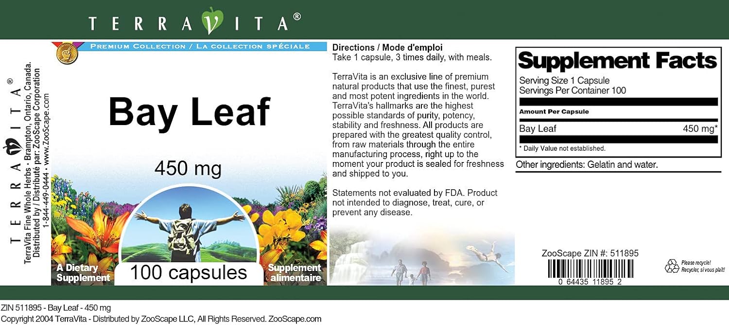 450 mg Terravita Bay Leaf Capsules - 100 Count (ZIN: 511895)