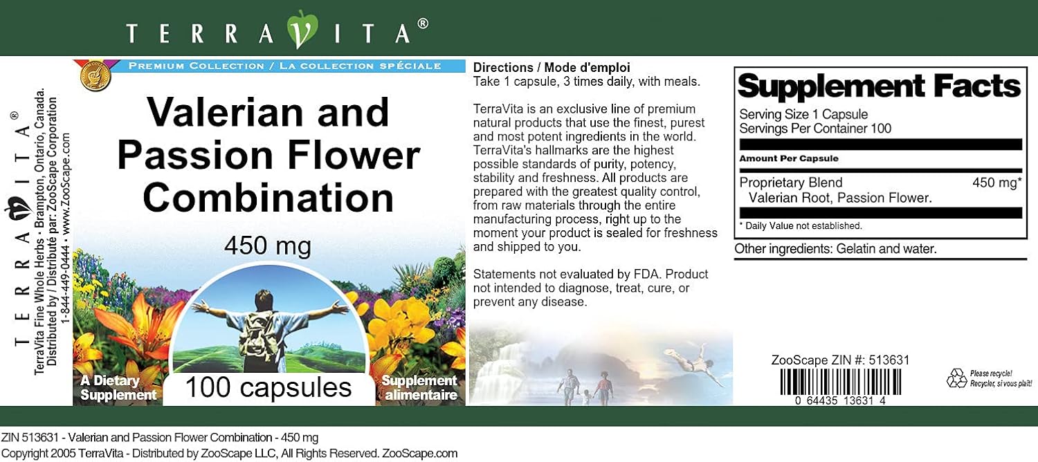 450 mg Terravita Valerian and Passion Flower Combination Capsules - Pack of 100