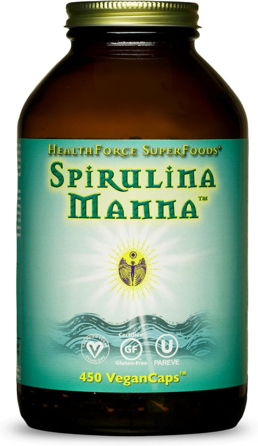 450 Vegan Capsules of HealthForce SuperFoods Spirulina Manna - Easy-to-Take Dietary Supplement