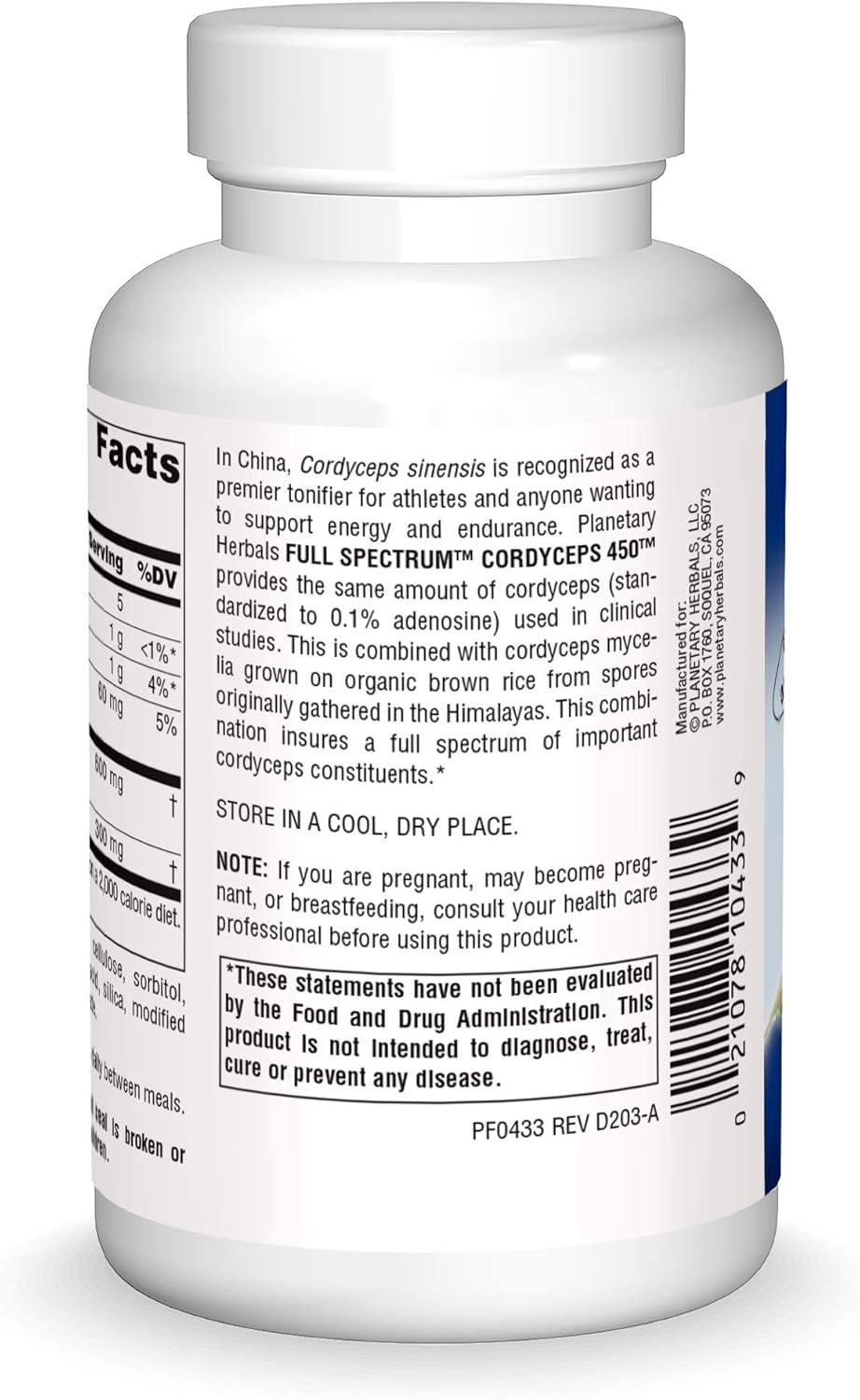 450mg Planetary Herbals Cordyceps Full Spectrum Extract - Traditional Chinese Tonic for Endurance Boost