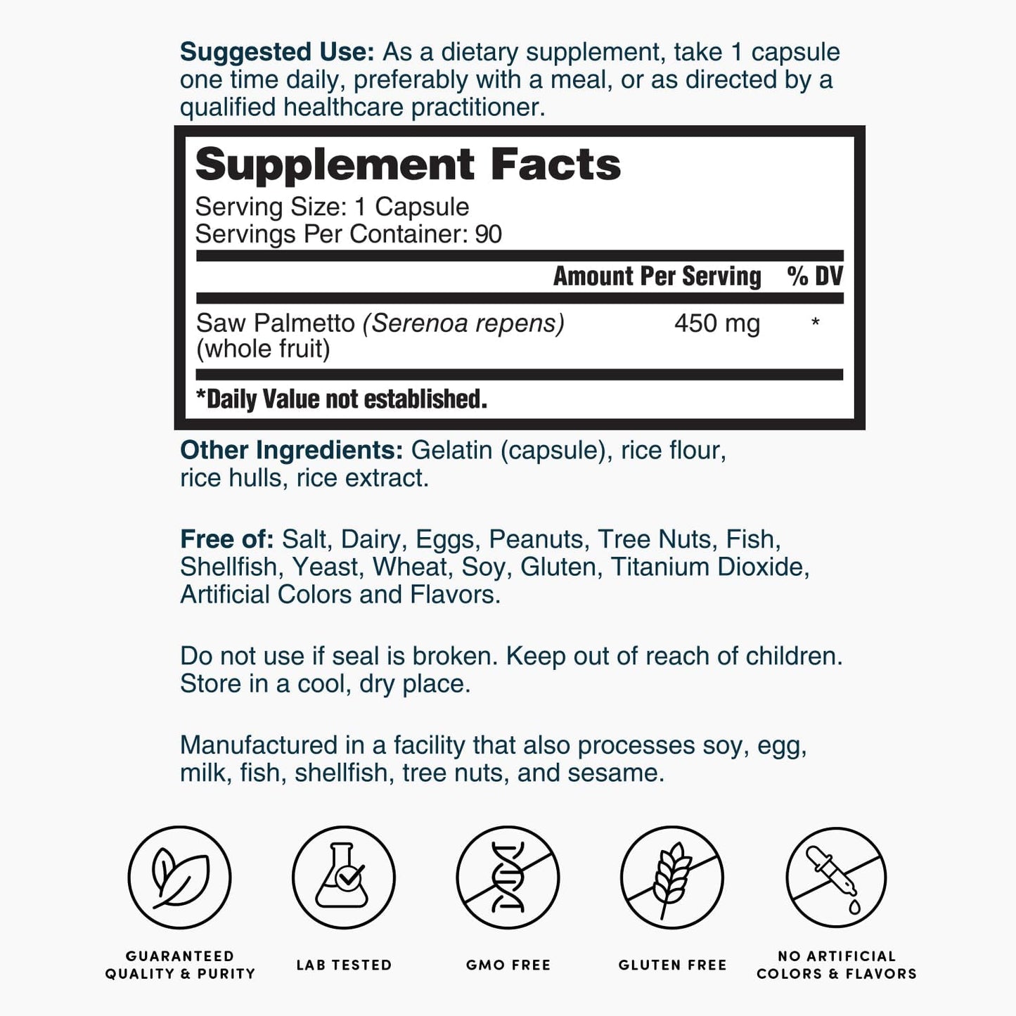 450mg Saw Palmetto 90 Capsules by Nature's Lab