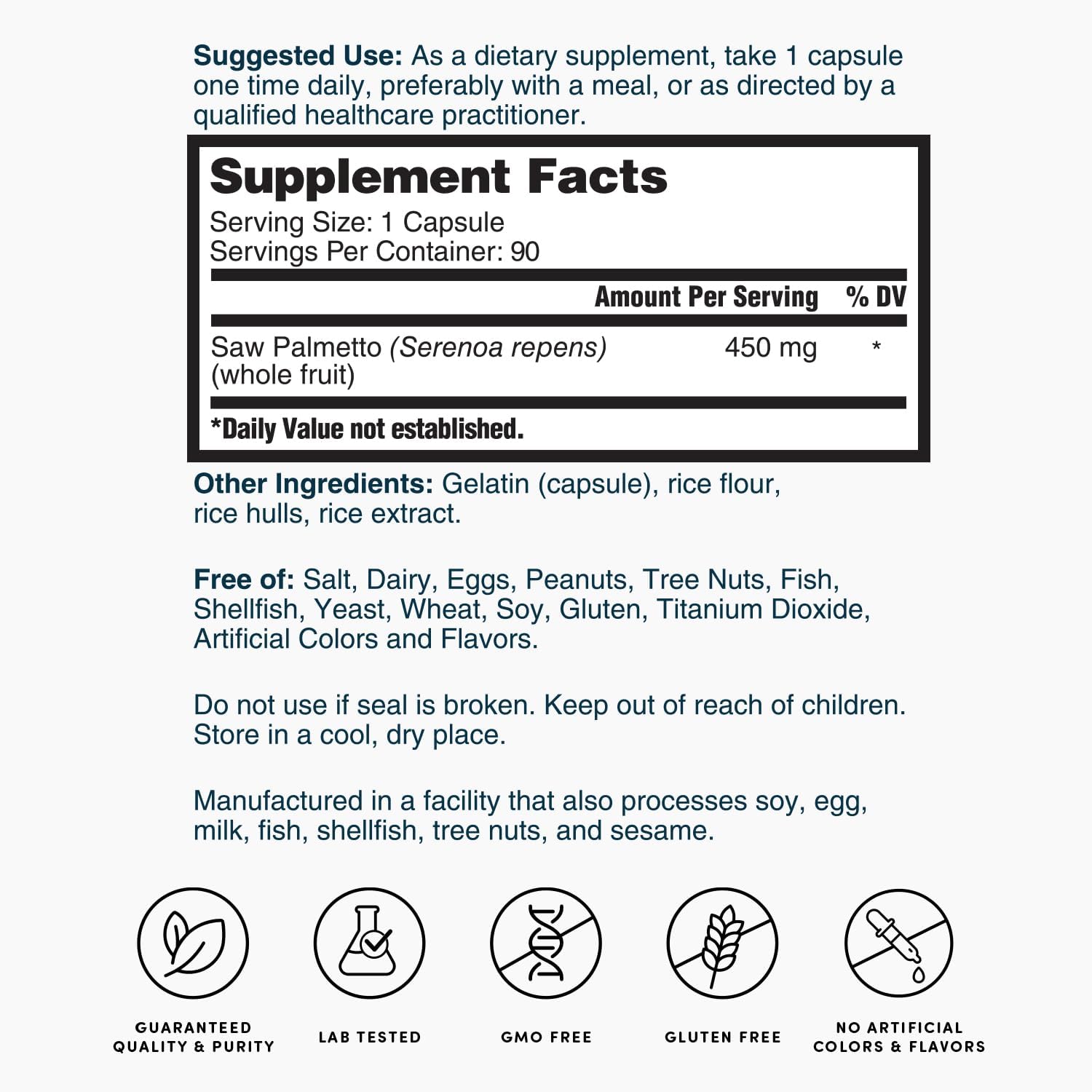 450mg Saw Palmetto 90 Capsules by Nature's Lab