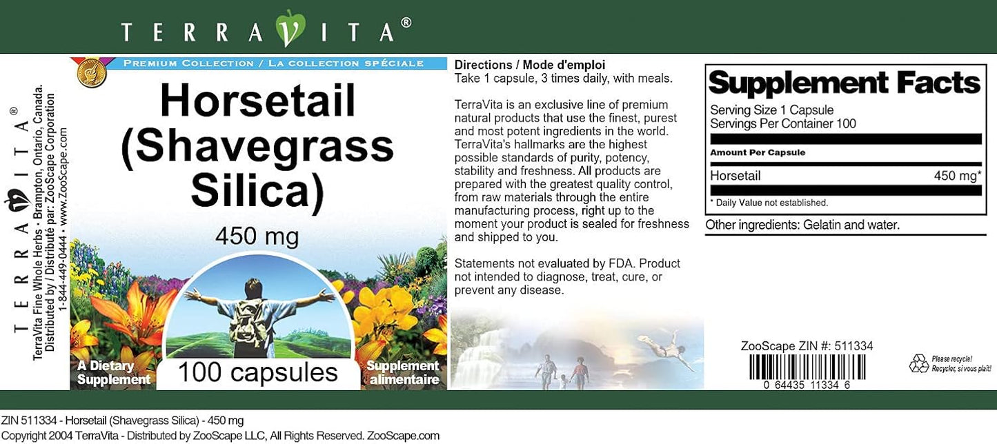 450mg Terravita Horsetail Shavegrass Silica Capsules (100 Count)