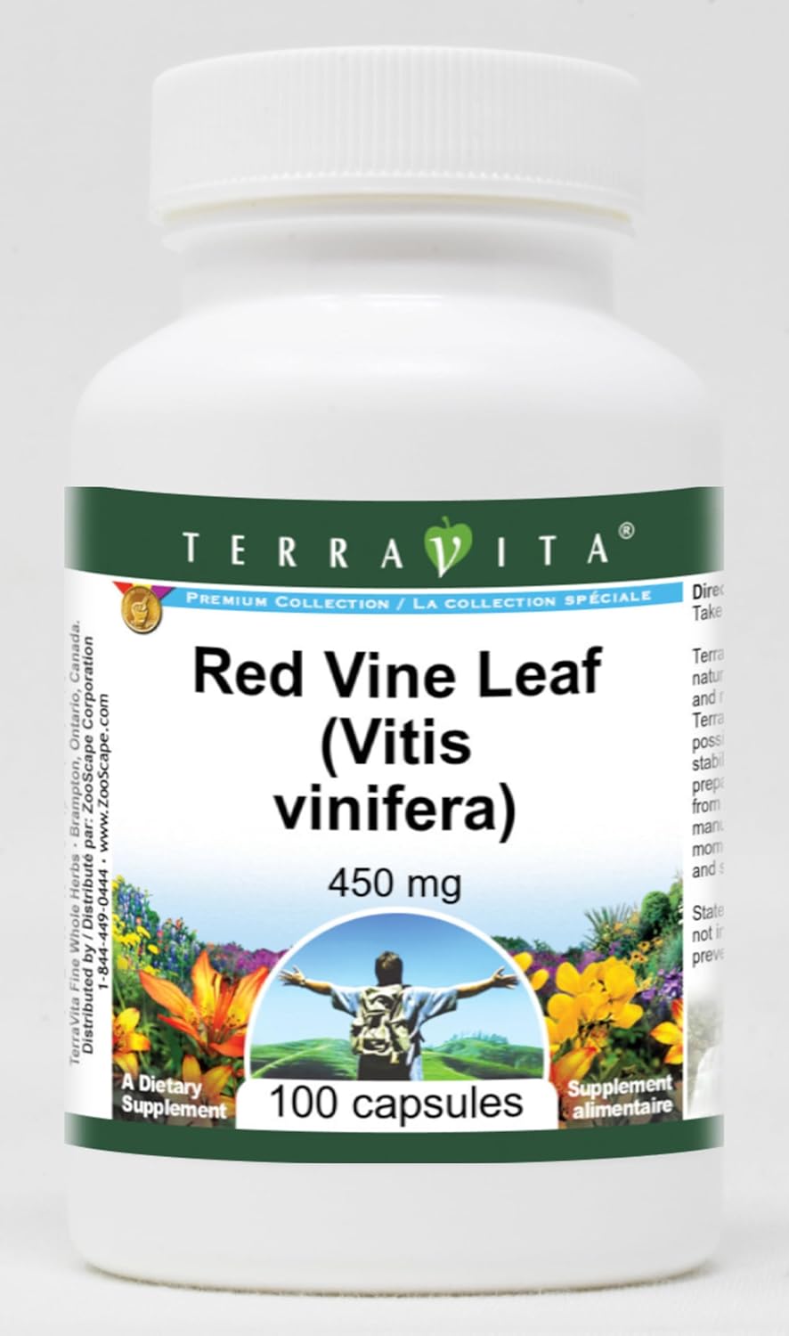 450mg Terravita Red Vine Leaf Capsules - Natural Vitis Vinifera Supplement (100 Count)