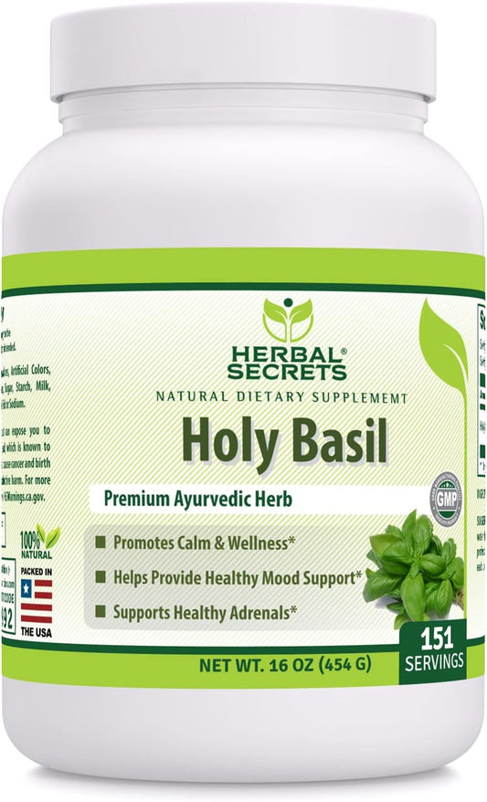 454 G Herbal Secrets Holy Basil Powder Supplement - Non-GMO, Gluten-Free, Made in USA - 3 G Per Serving