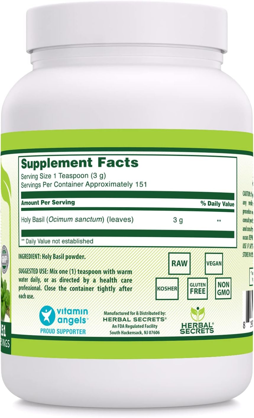 454 G Herbal Secrets Holy Basil Powder Supplement - Non-GMO, Gluten-Free, Made in USA - 3 G Per Serving