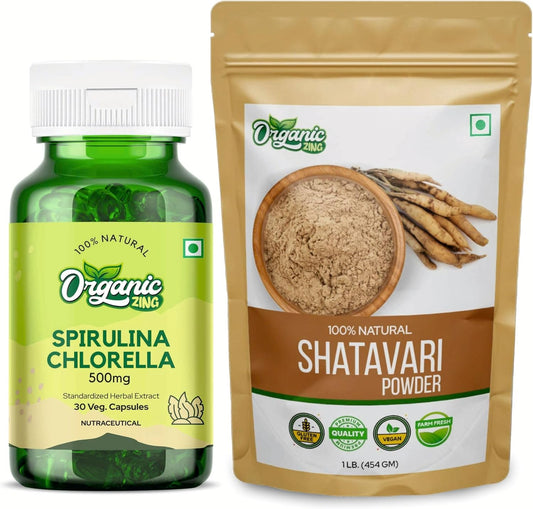 454g Shatavari Powder & 30Cap Spirulina Capsules Combo Pack for Overall Wellness
