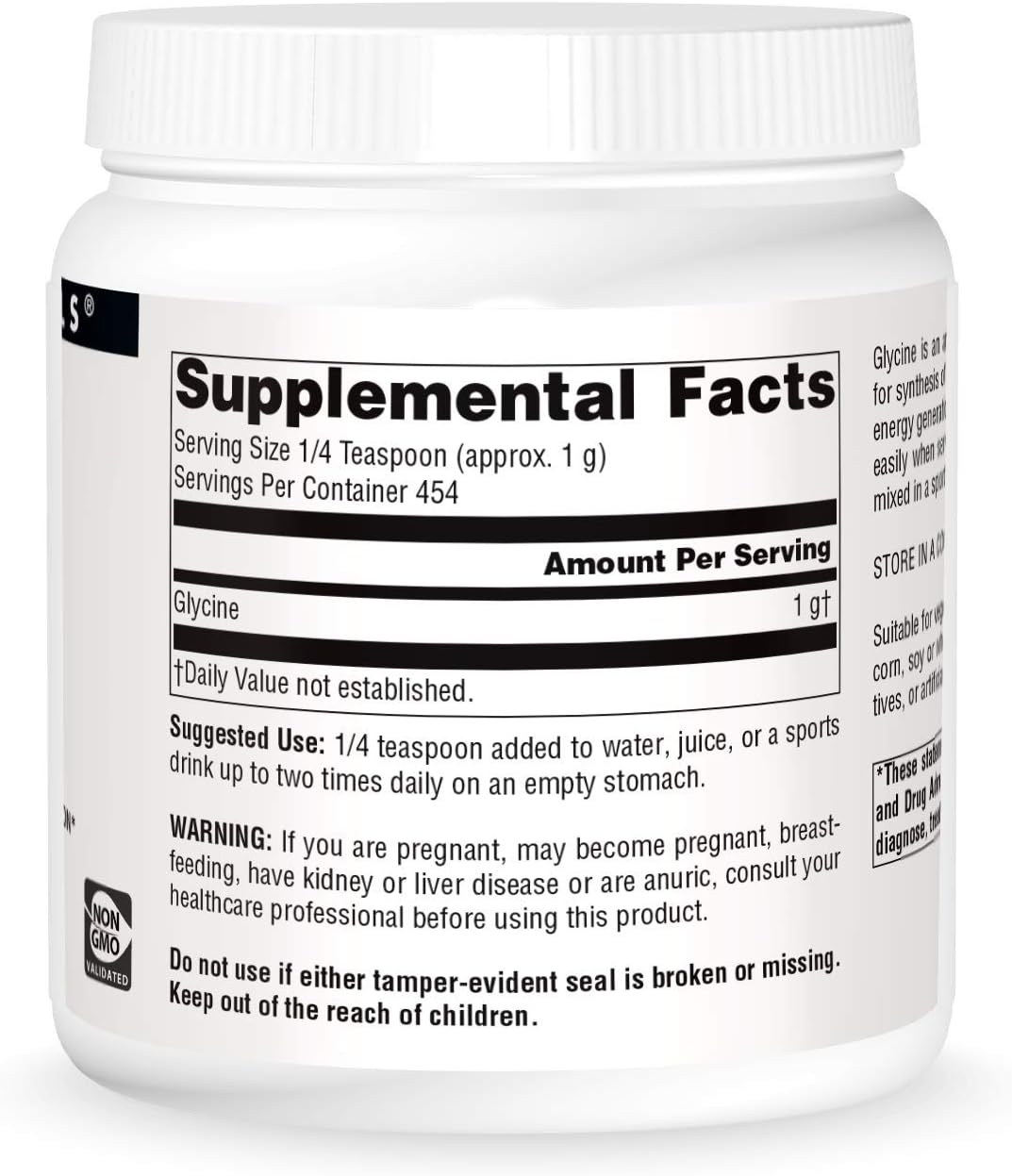 454g Source Naturals Glycine Powder for Protein Synthesis and Energy, Non-GMO and Gluten-Free