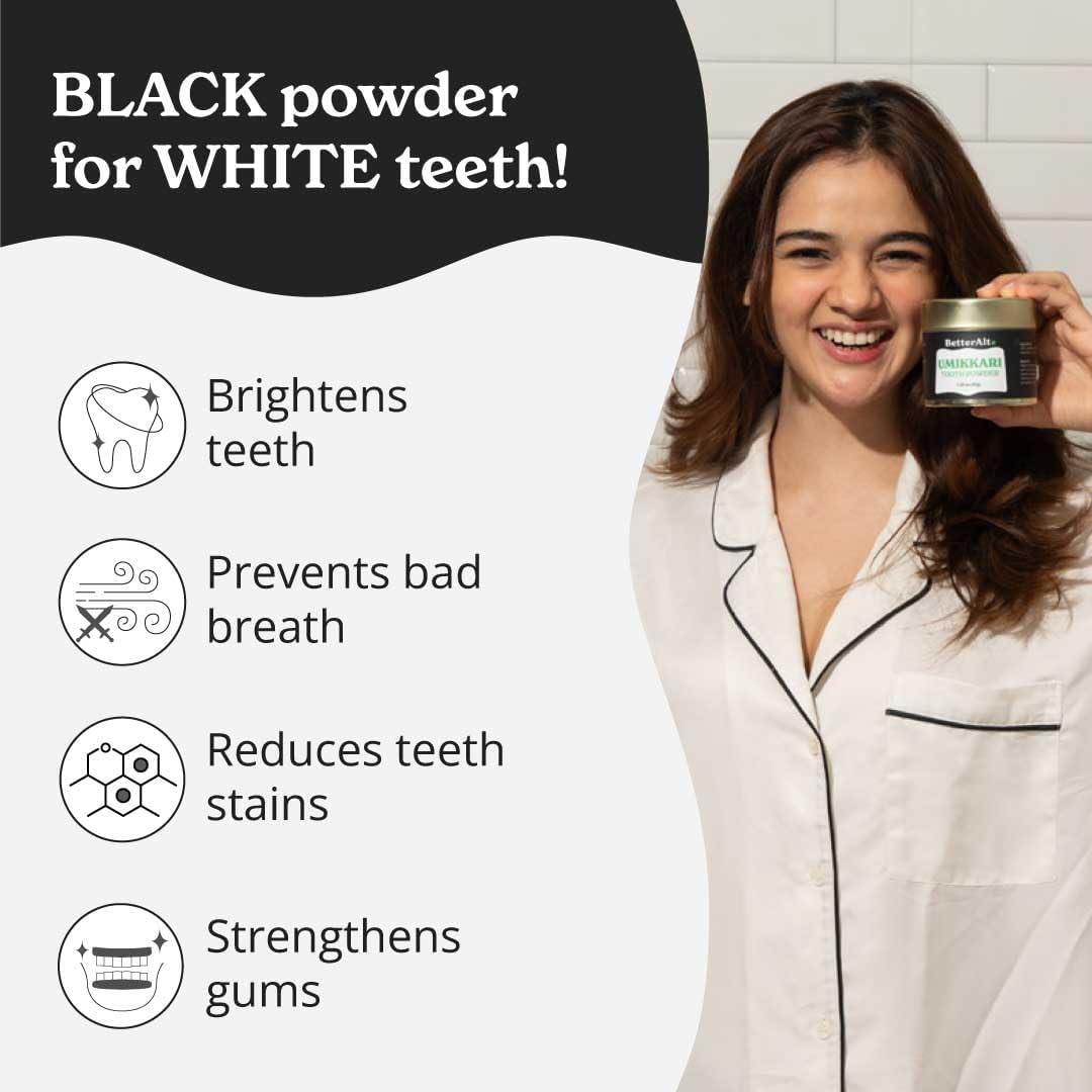 45g Alt Umikkari Charcoal Powder: Enamel Safe Formula, Rice Husk, Bad Breath Prevention, Natural & Chemical Free