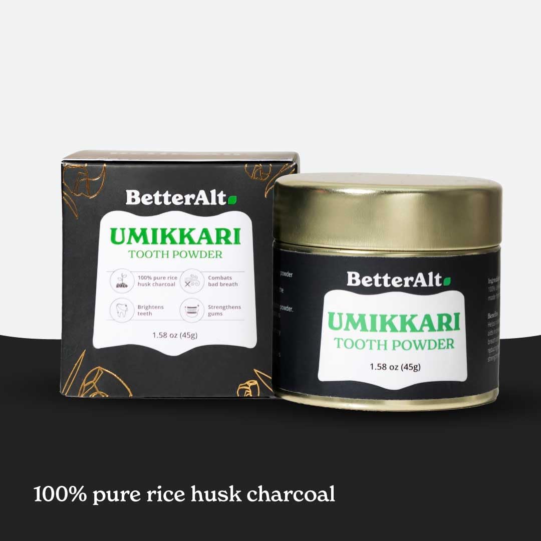 45g Alt Umikkari Charcoal Powder: Enamel Safe Formula, Rice Husk, Bad Breath Prevention, Natural & Chemical Free