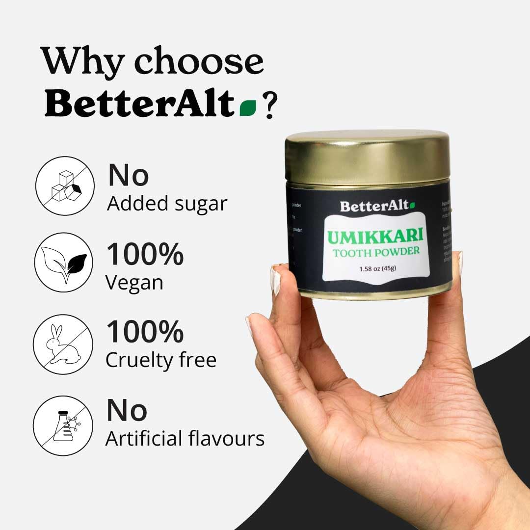 45g Alt Umikkari Charcoal Powder: Enamel Safe Formula, Rice Husk, Bad Breath Prevention, Natural & Chemical Free