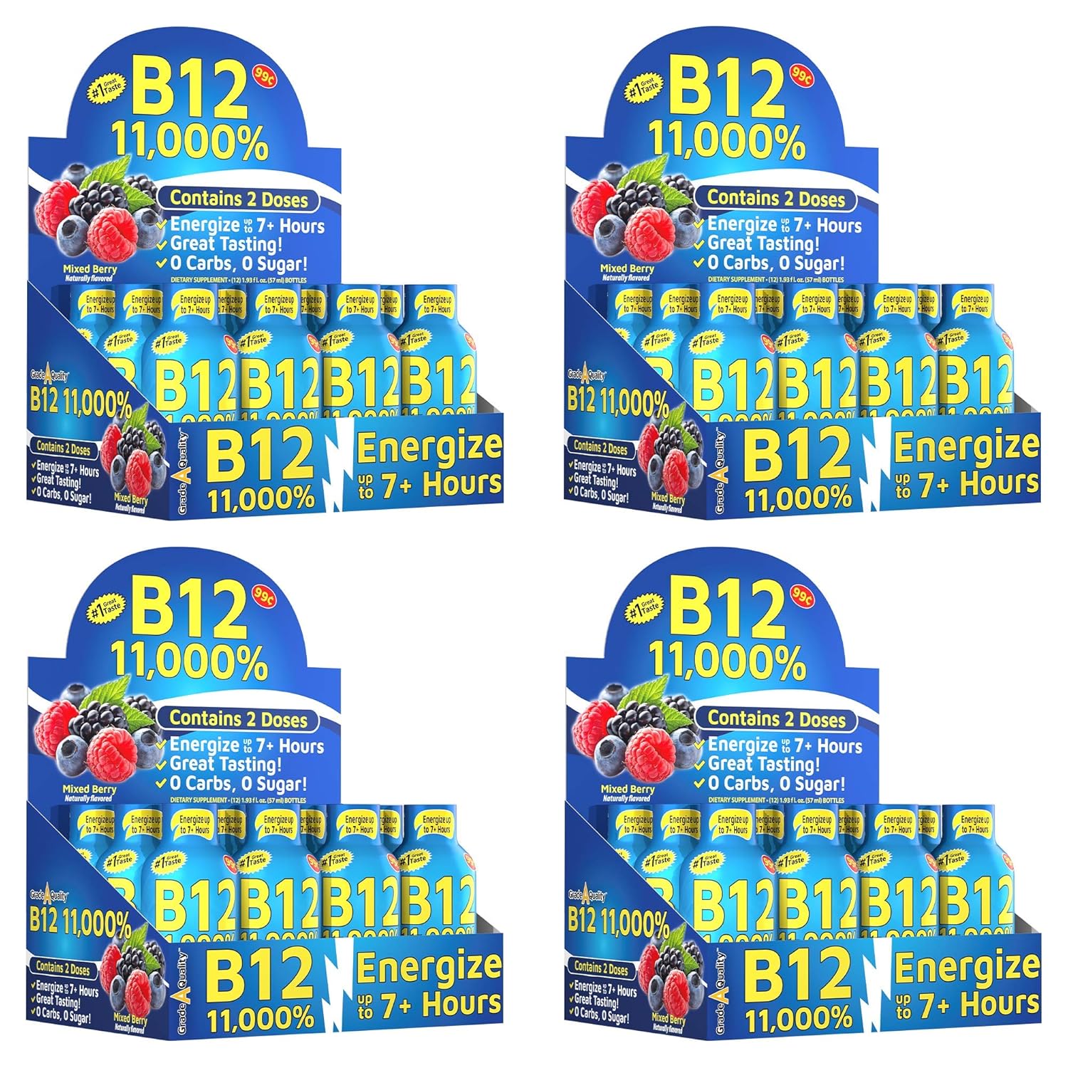 48 Count Mixed Berry Flavor Vitamin Energy Shots - Up to 7 Hours of Energy - 1.93 Fl Oz