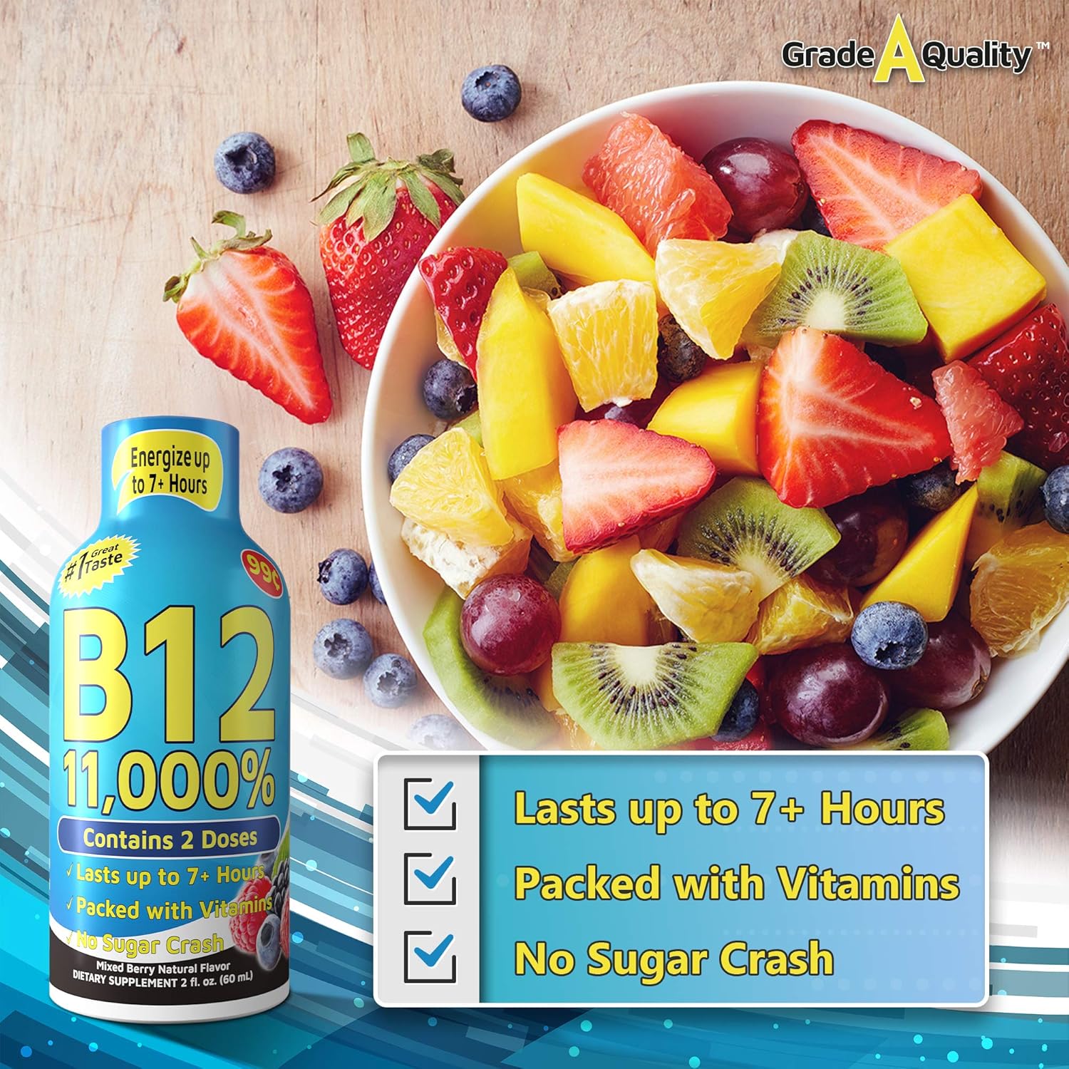 48 Count Mixed Berry Flavor Vitamin Energy Shots - Up to 7 Hours of Energy - 1.93 Fl Oz