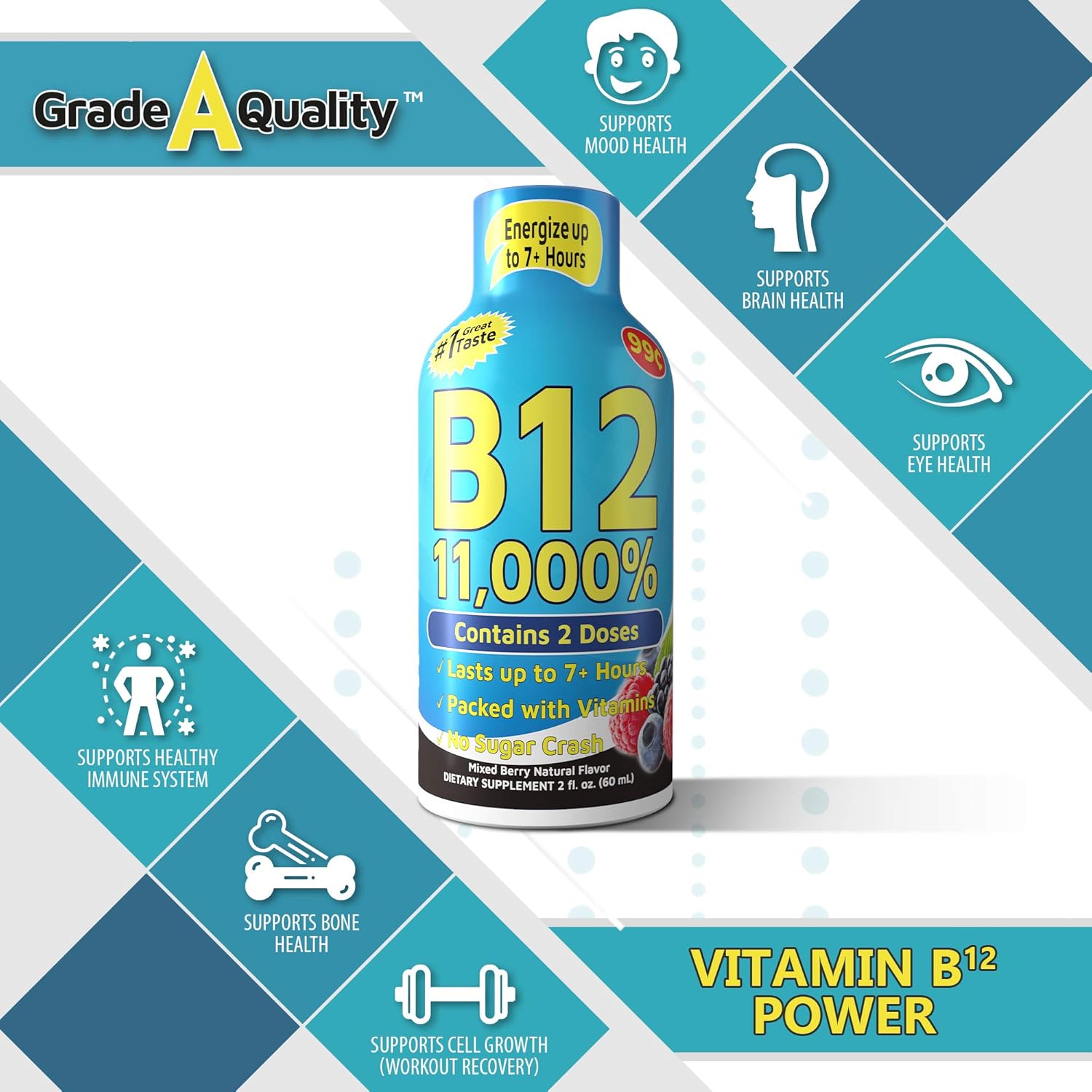 48 Count Mixed Berry Flavor Vitamin Energy Shots - Up to 7 Hours of Energy - 1.93 Fl Oz