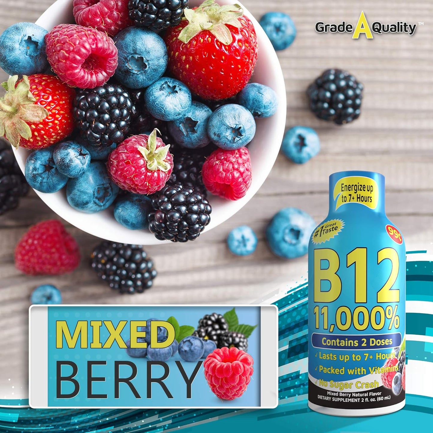 48 Count Mixed Berry Flavor Vitamin Energy Shots - Up to 7 Hours of Energy - 1.93 Fl Oz