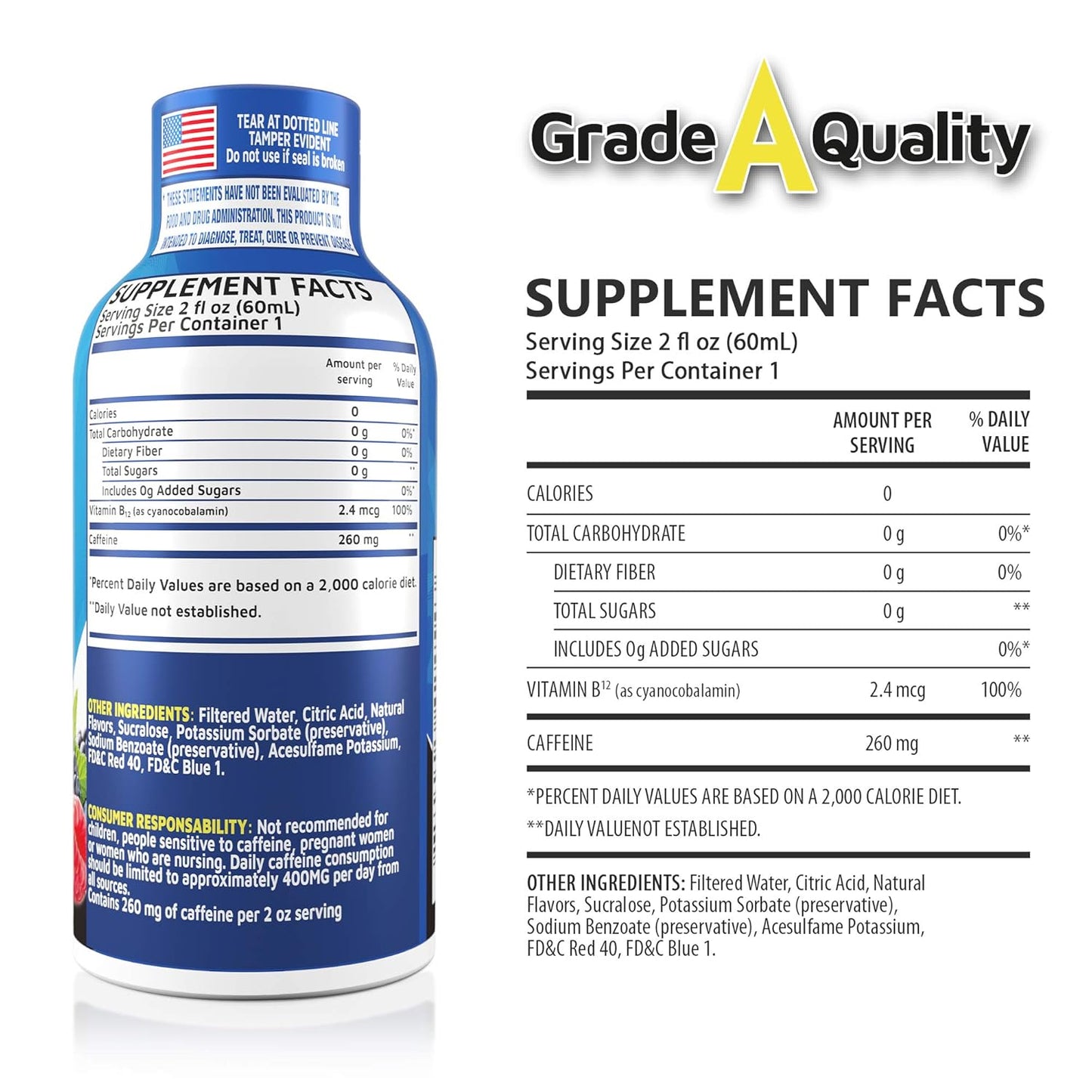 48 Count Mixed Berry Flavor Vitamin Energy Shots - Up to 7 Hours of Energy - 1.93 Fl Oz