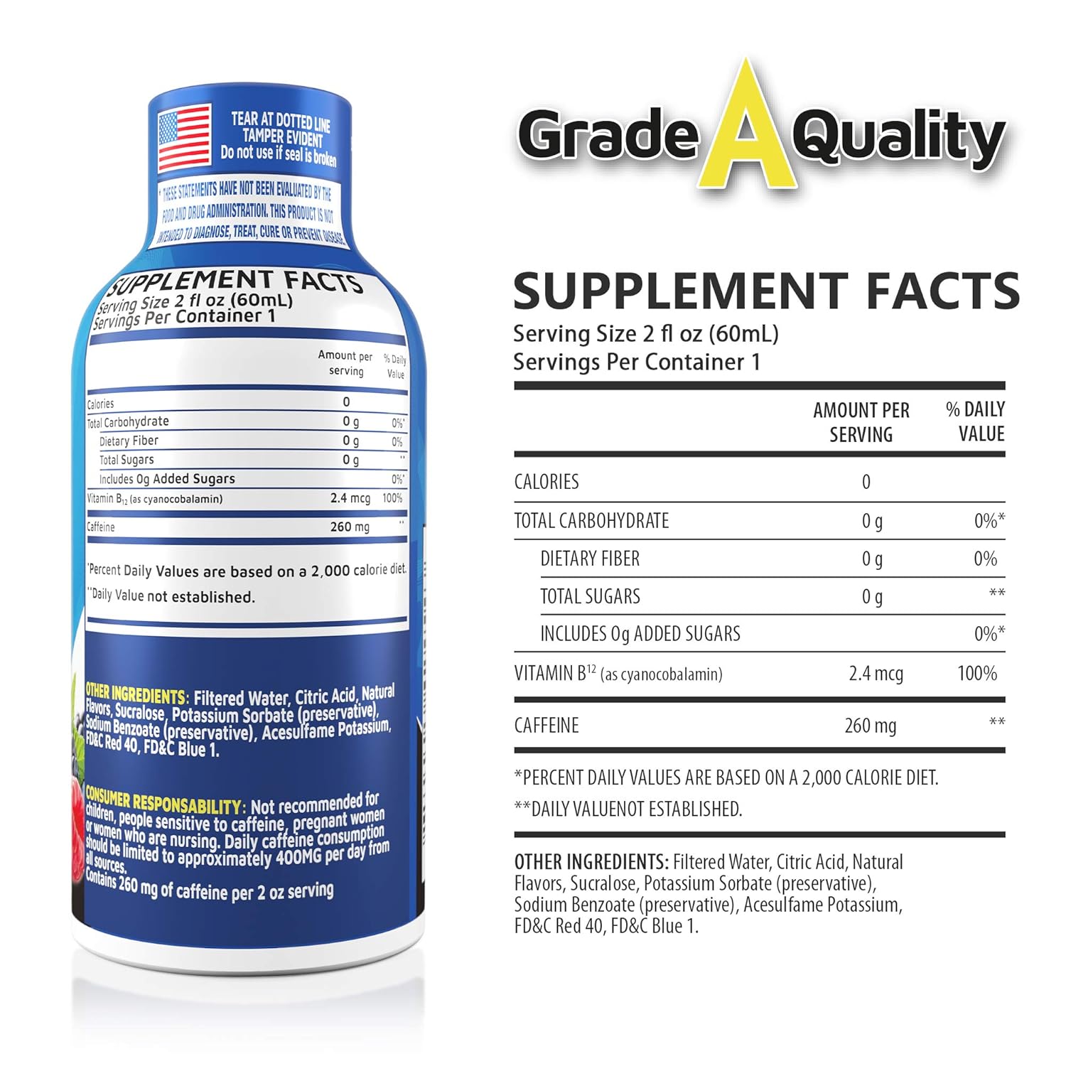 48 Count Mixed Berry Flavor Vitamin Energy Shots - Up to 7 Hours of Energy - 1.93 Fl Oz