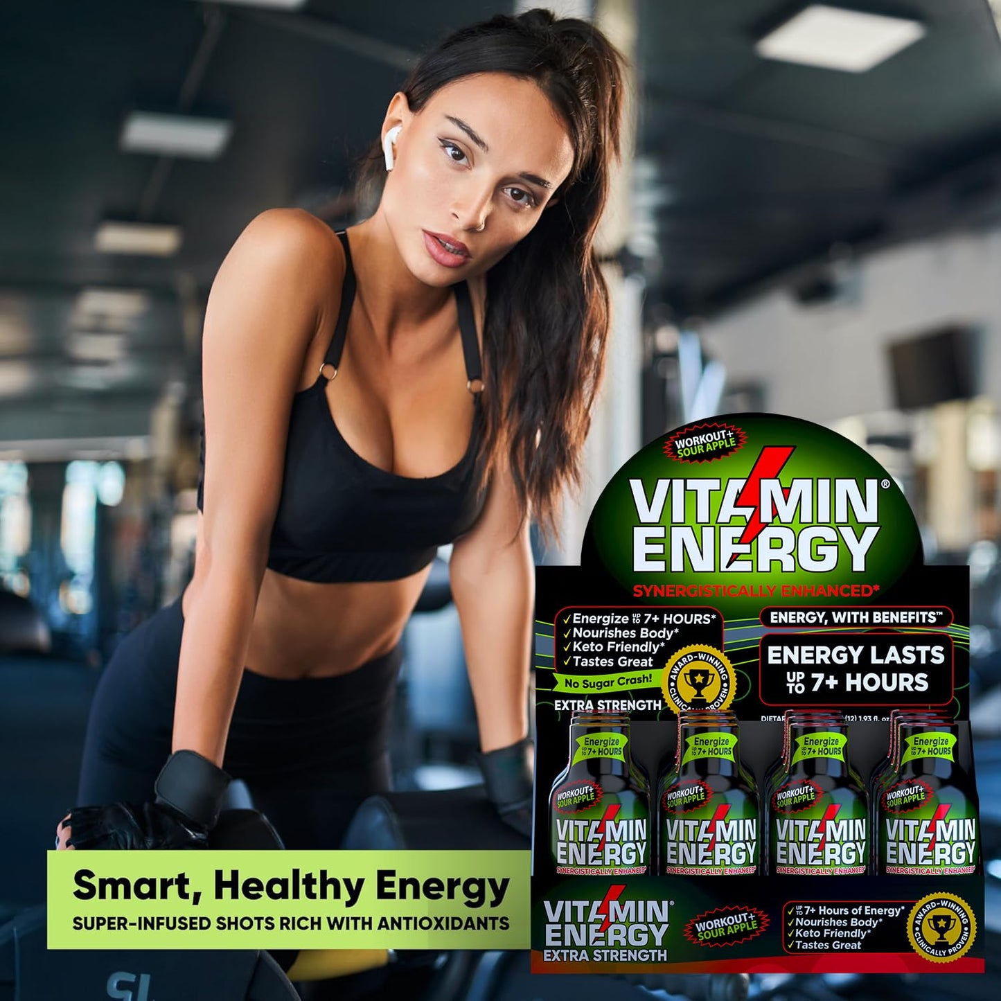 48 Pack of Keto-Friendly Sugar-Free Pre Workout Energy Shots with Green Tea Caffeine | Natural Proprietary Endurance Blend for 7+ Hours of Energy - Sour Apple Flavor - 1.93 Fl Oz