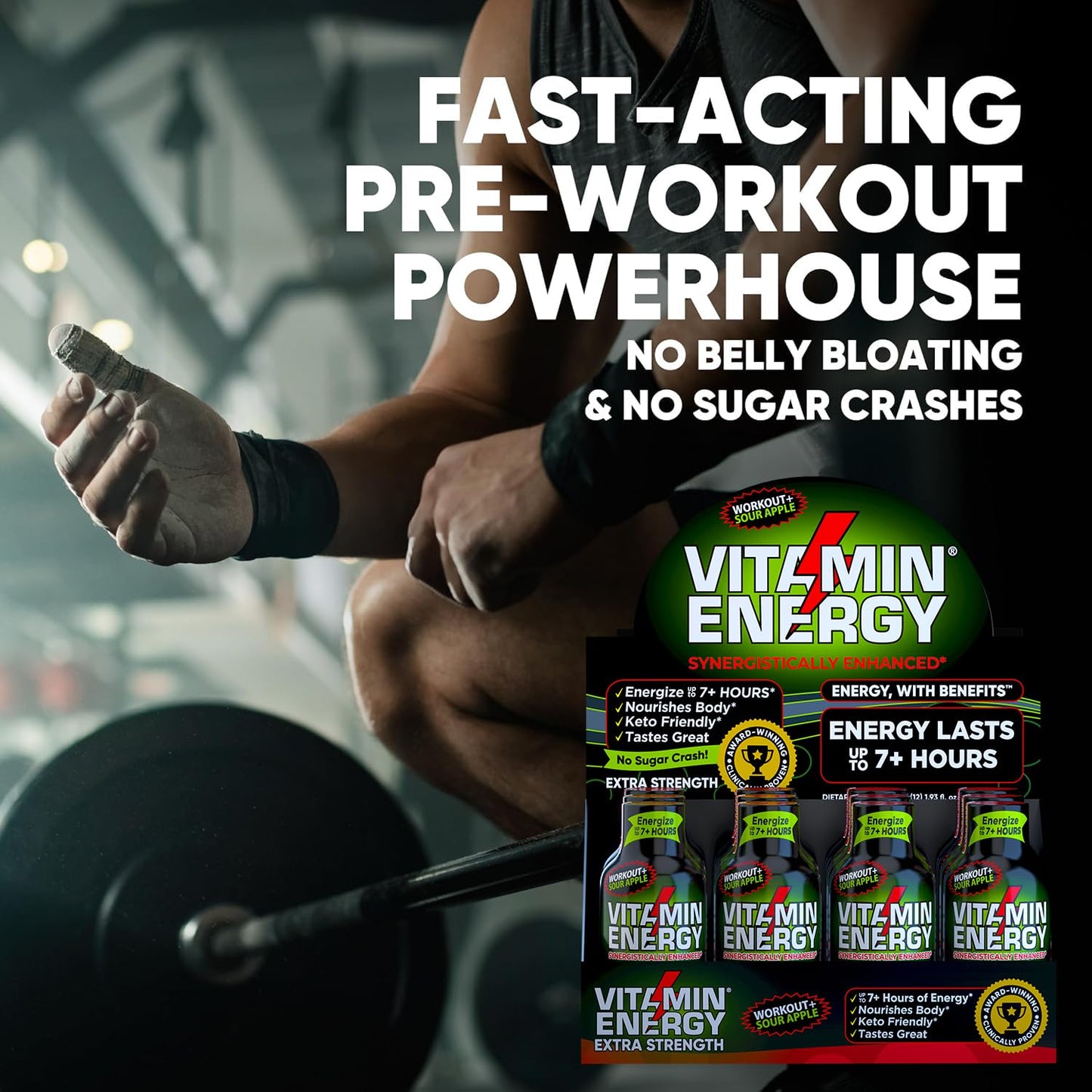 48 Pack of Keto-Friendly Sugar-Free Pre Workout Energy Shots with Green Tea Caffeine | Natural Proprietary Endurance Blend for 7+ Hours of Energy - Sour Apple Flavor - 1.93 Fl Oz