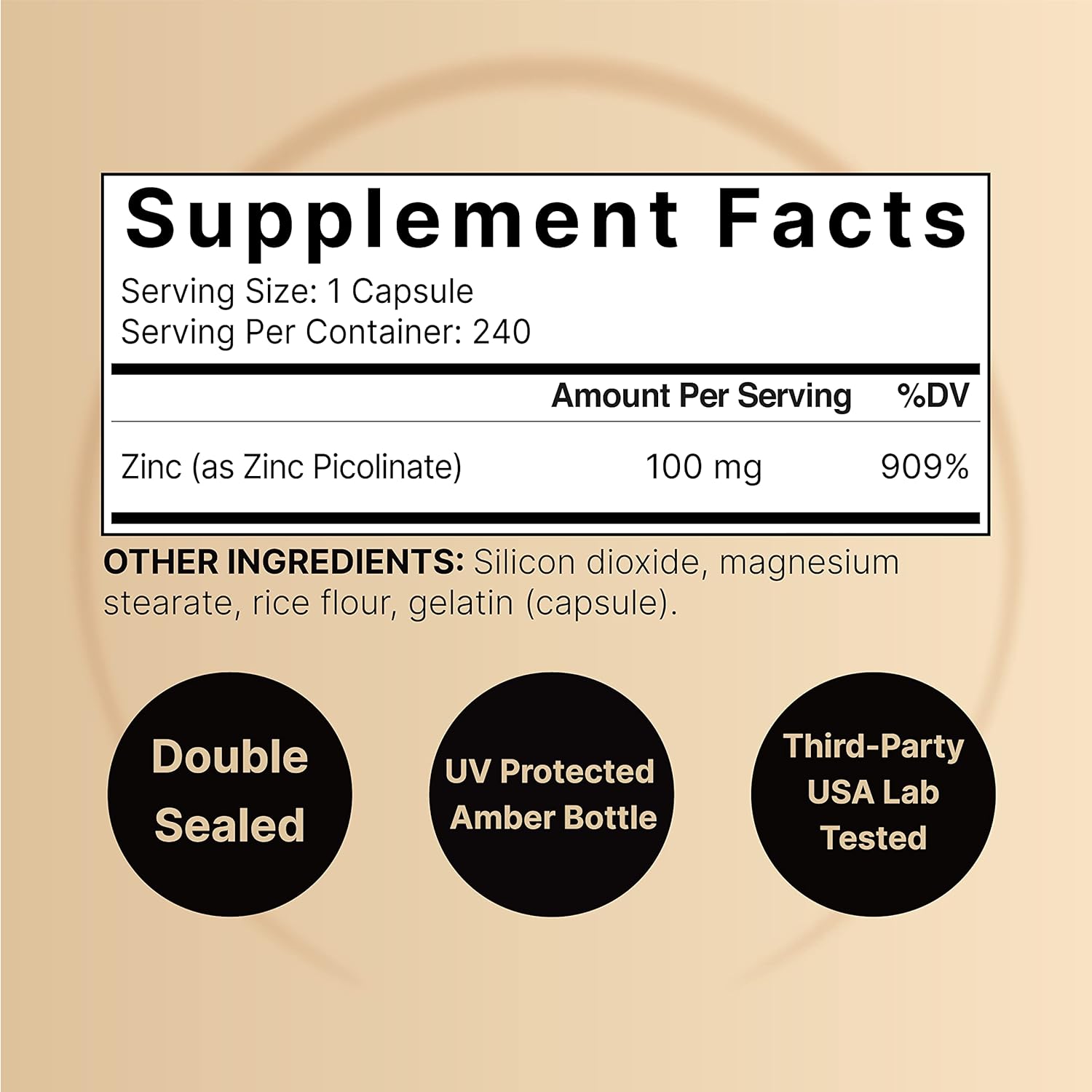 480 Count NatureBell Zinc Picolinate 100mg Capsules for Immune System & Enzyme Support