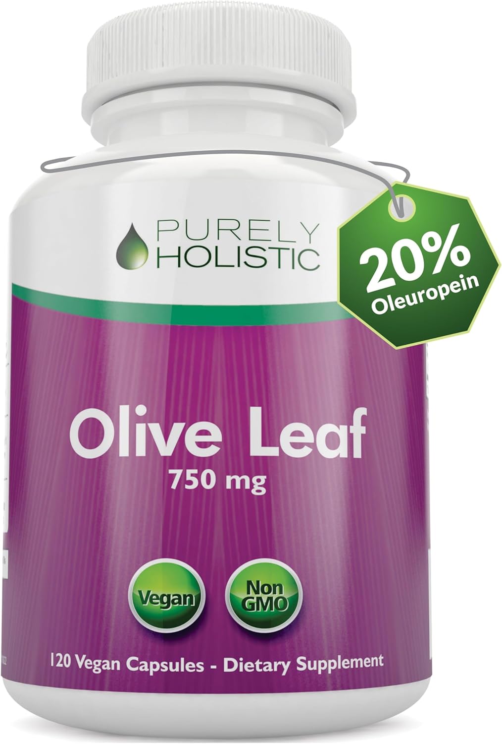 485 Vegan Capsules of Purely Holistic Olive Leaf Extract 750mg + Vitamin C 1000mg 2 Stage Release Bundle - USA Made