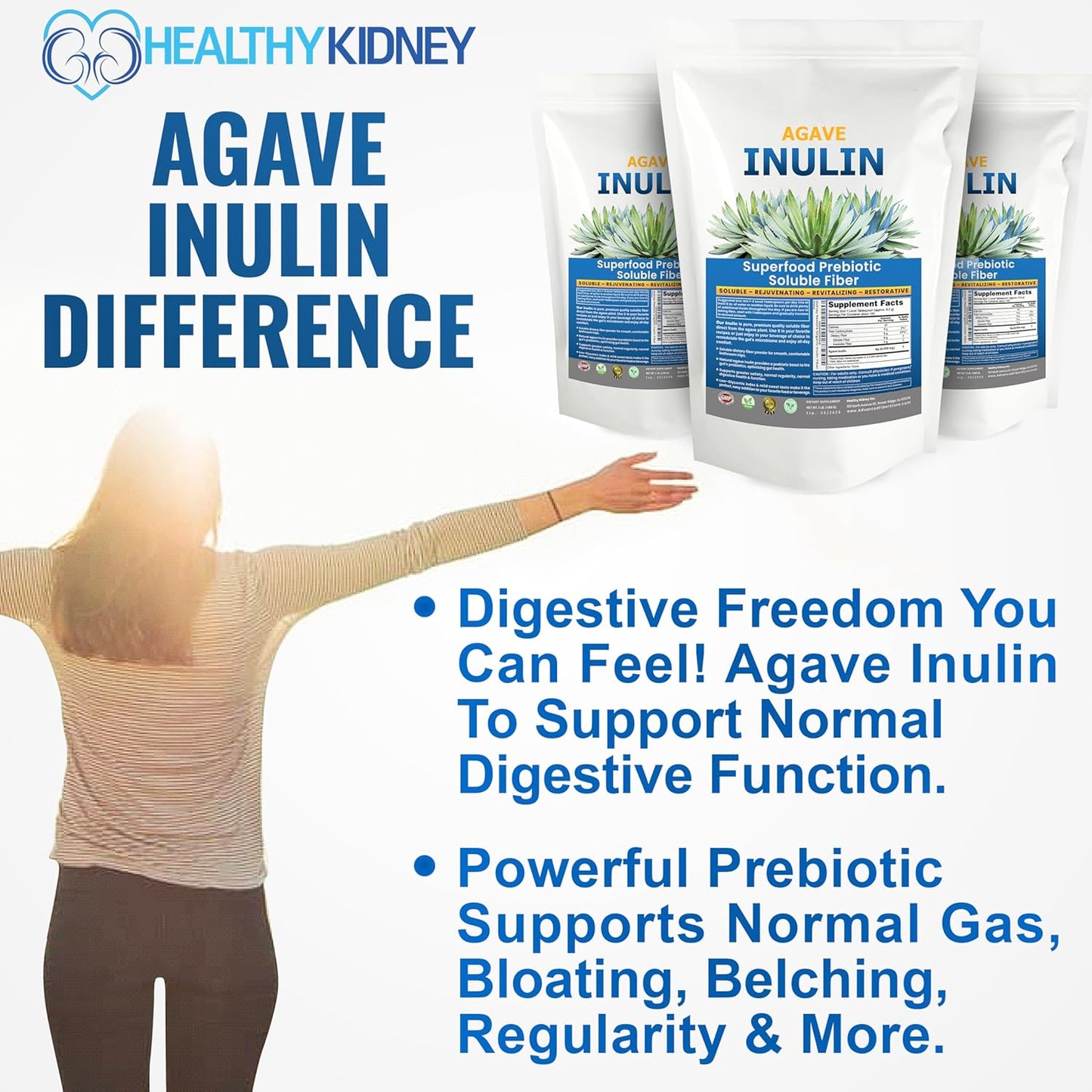48oz Kidney Restore Inulin Powder: Vegan Prebiotic Soluble Fiber for Digestive Health & Gut Support