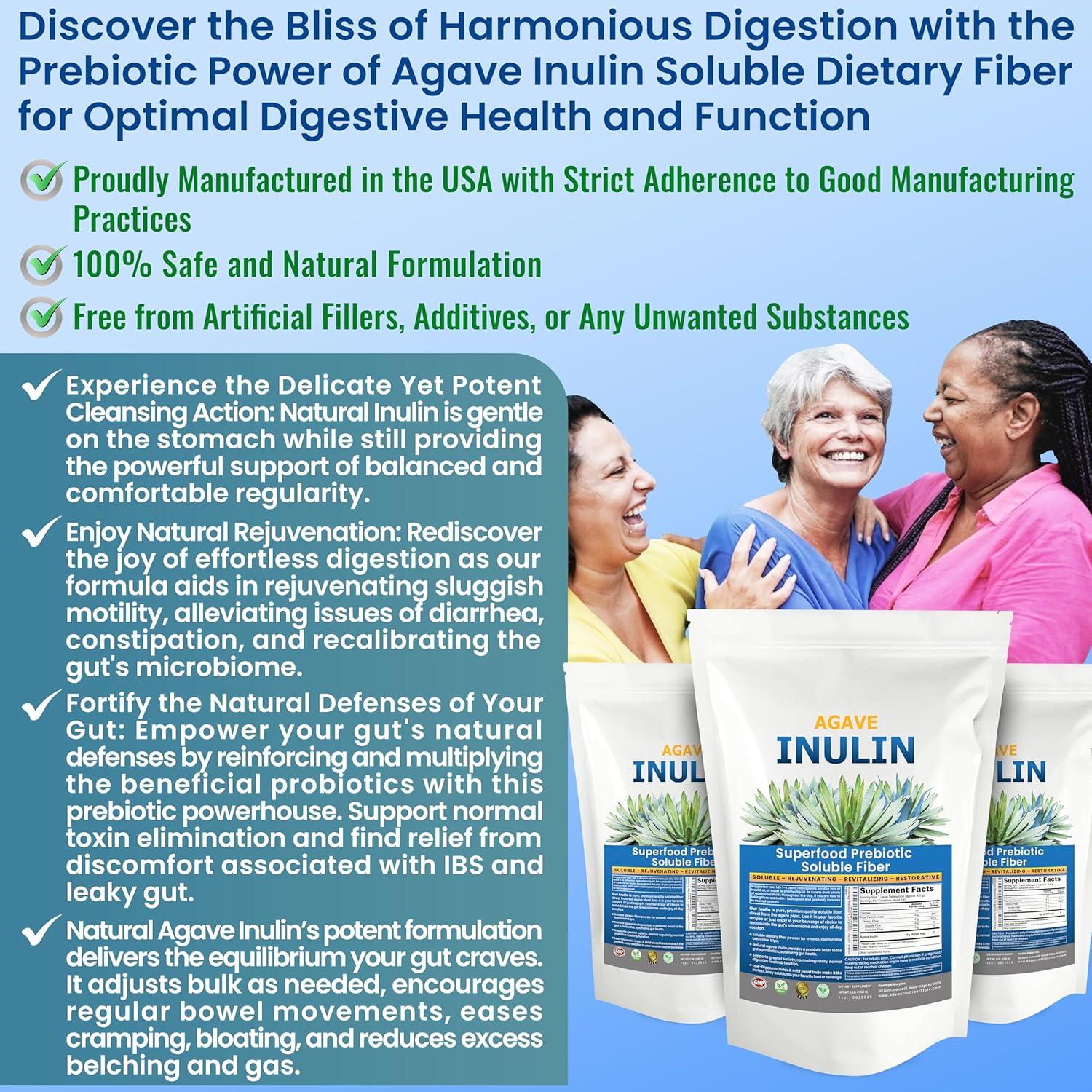 48oz Kidney Restore Inulin Powder: Vegan Prebiotic Soluble Fiber for Digestive Health & Gut Support