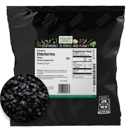 4lb Bulk Bag of Frontier Co-op Whole Dried Elderberries - Kosher & Non-GMO - Ideal for Elderberry Tea, Syrup, and Powder