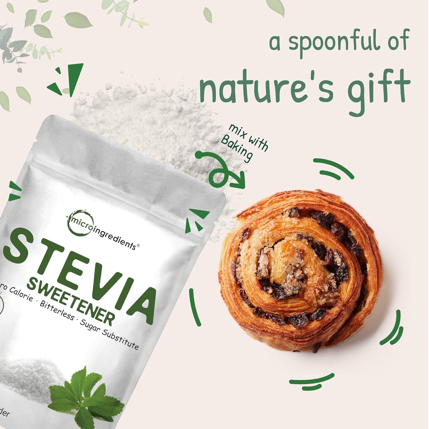 4lb Micro Ingredients Stevia Sweetener Powder with Erythritol | Keto, 0 Calorie, Low Carb, Sugar Substitute | Natural, Bitterless, Non-GMO, Vegan