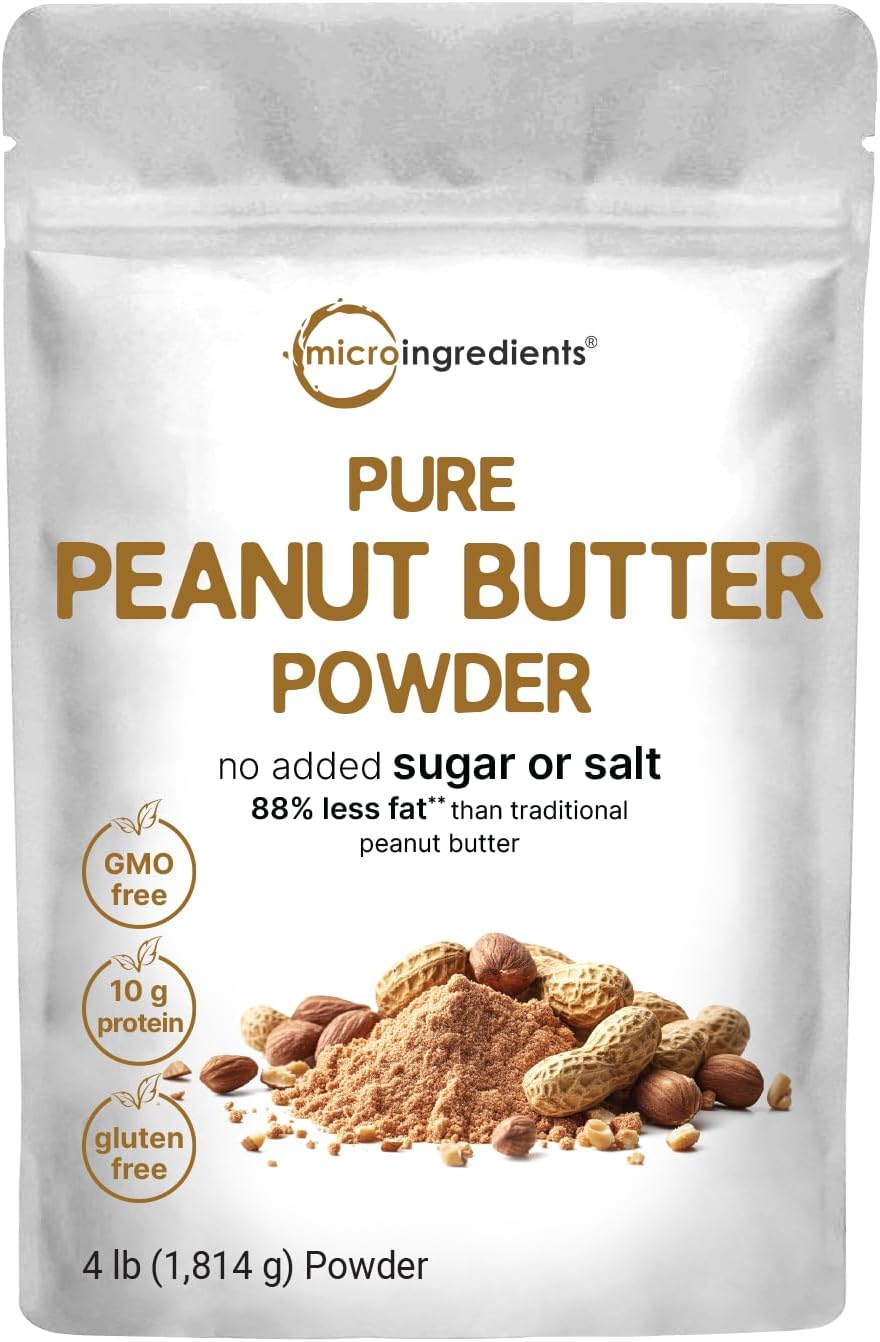4lbs Micro Ingredients Peanut Butter Powder - 106 Servings, 10g Protein, 88% Less Fat, No Added Sugar/Salt, Non-GMO