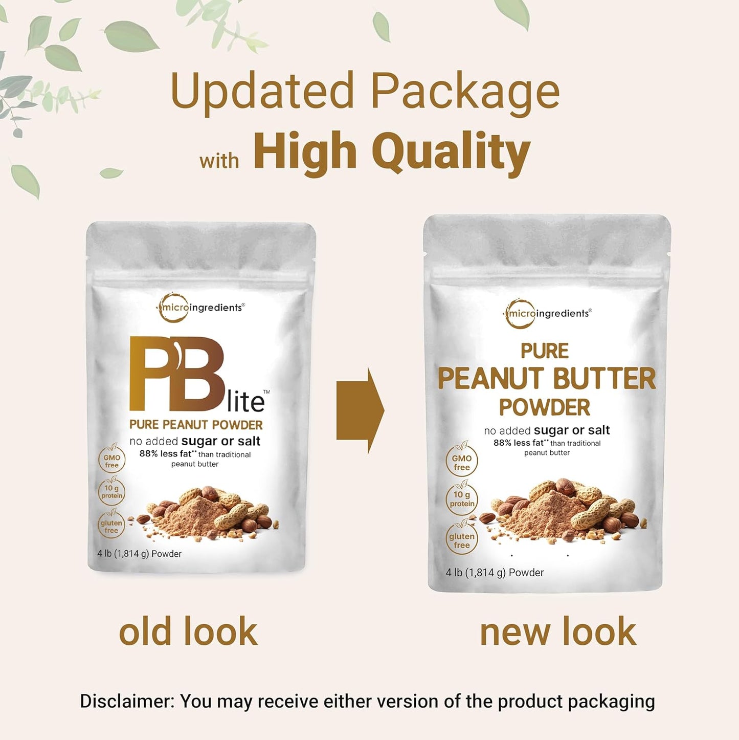 4lbs Micro Ingredients Peanut Butter Powder - 106 Servings, 10g Protein, 88% Less Fat, No Added Sugar/Salt, Non-GMO