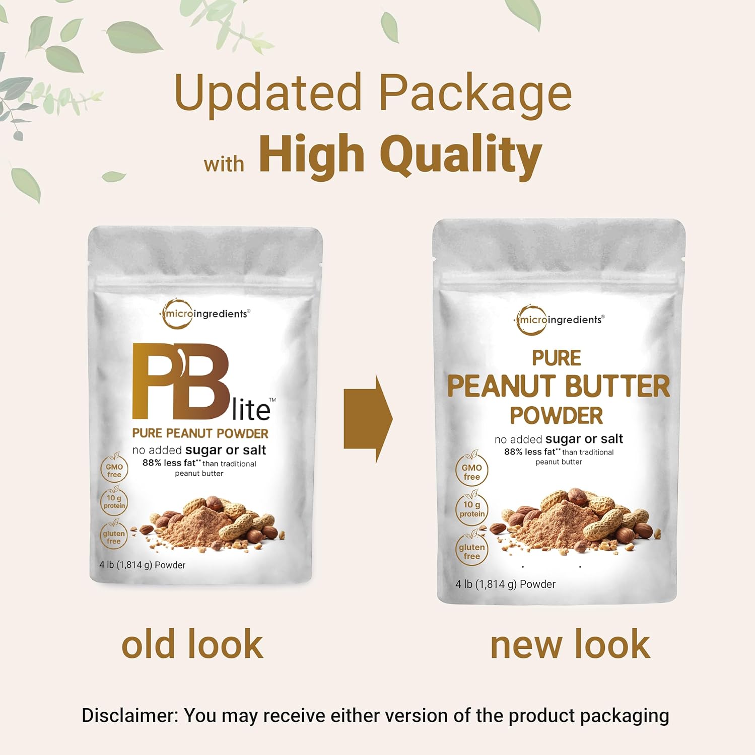 4lbs Micro Ingredients Peanut Butter Powder - 106 Servings, 10g Protein, 88% Less Fat, No Added Sugar/Salt, Non-GMO