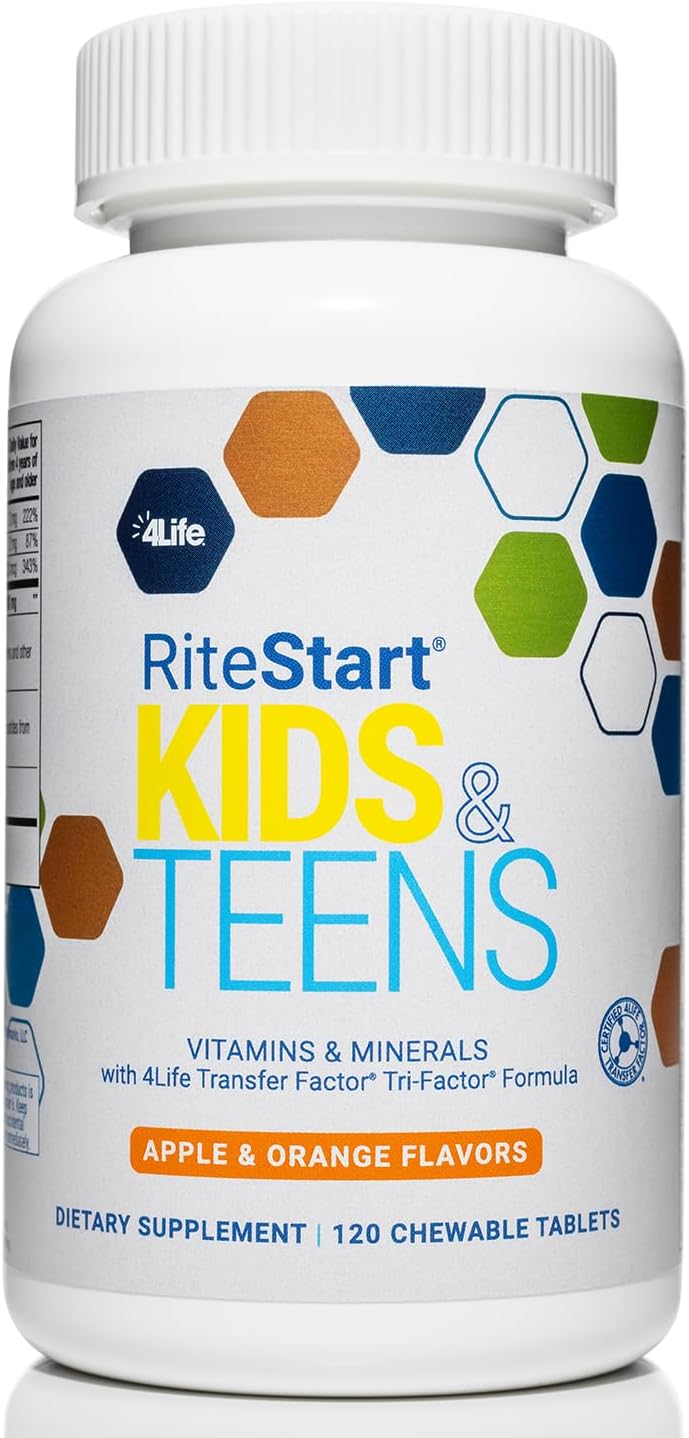 4Life RiteStart Kids and Teens: Apple and Orange Flavors, 22 Essential Vitamins and Minerals, Immune System and Brain Support, Ages 2+, 120 Chewable Tablets