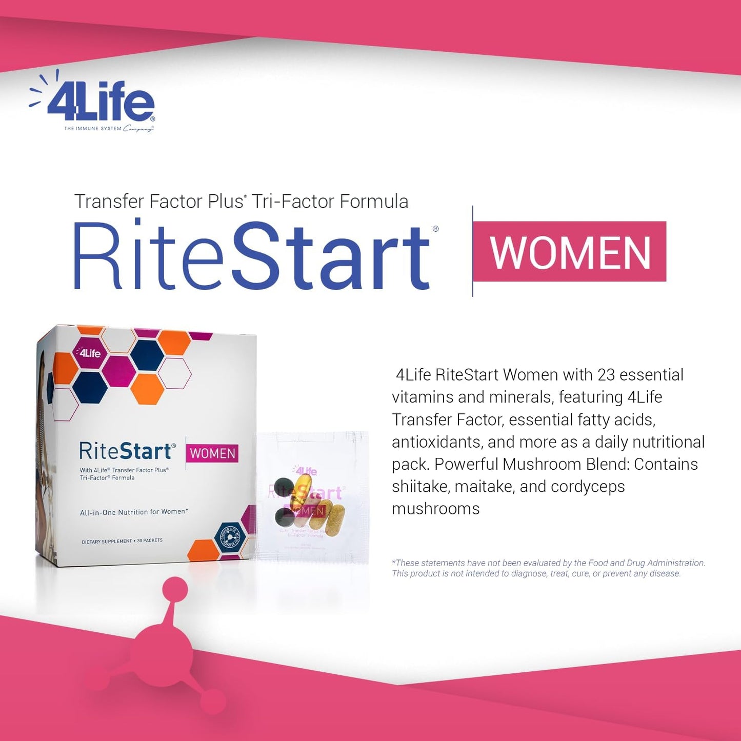 4Life RiteStart Women - Immune System Support Nutritional Pack with Zinc, Vitamin C, Biotin, Iron, and Selenium - 30 Packets