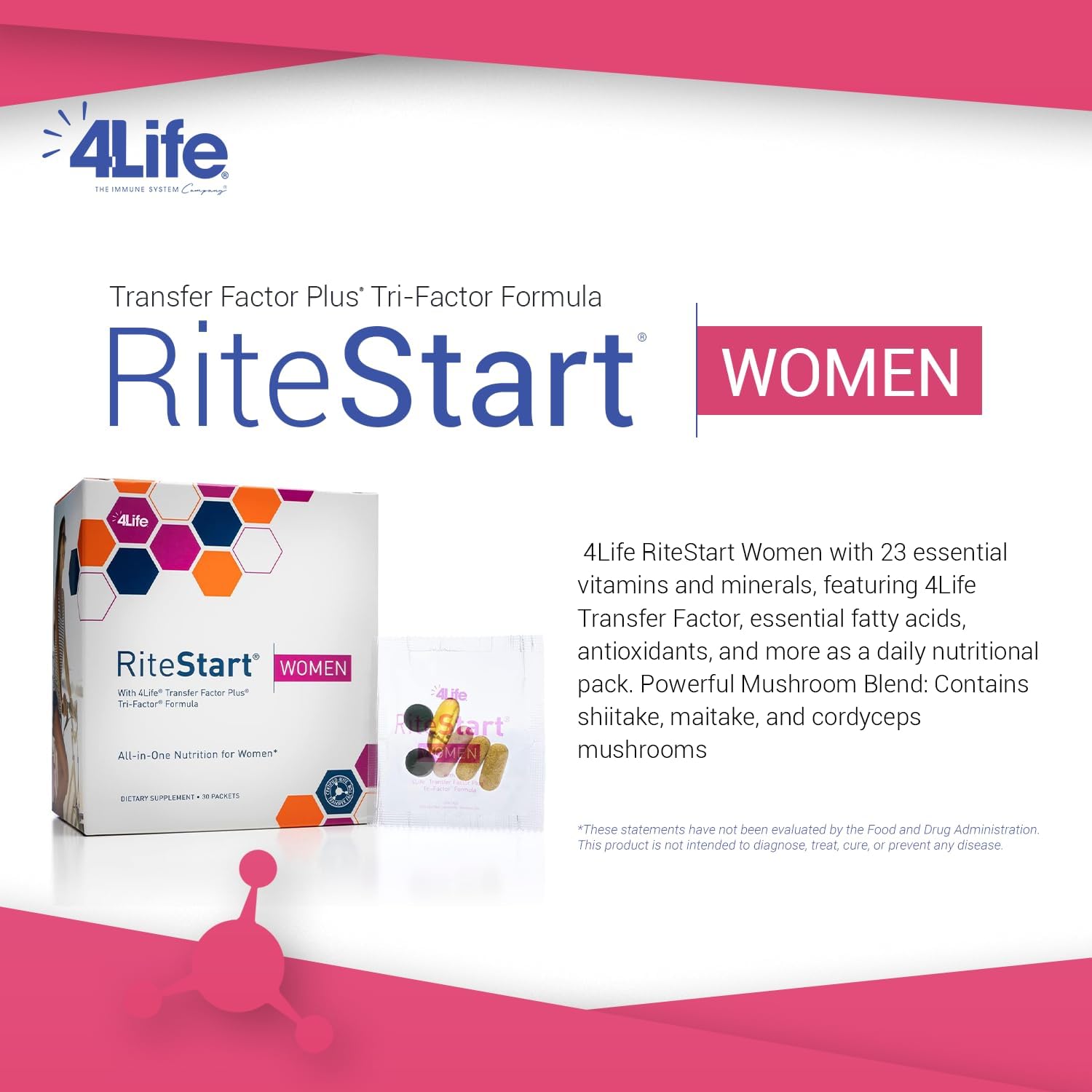 4Life RiteStart Women - Immune System Support Nutritional Pack with Zinc, Vitamin C, Biotin, Iron, and Selenium - 30 Packets