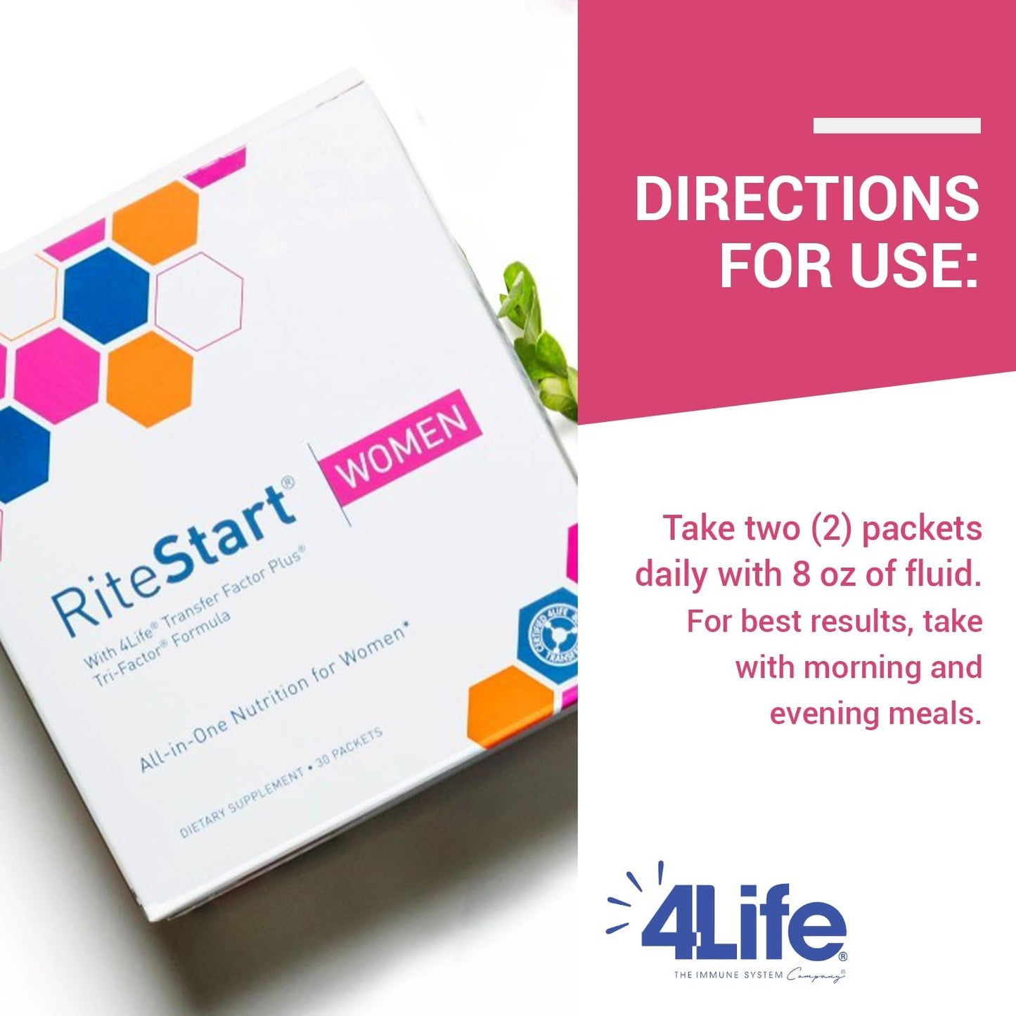 4Life RiteStart Women - Immune System Support Nutritional Pack with Zinc, Vitamin C, Biotin, Iron, and Selenium - 30 Packets