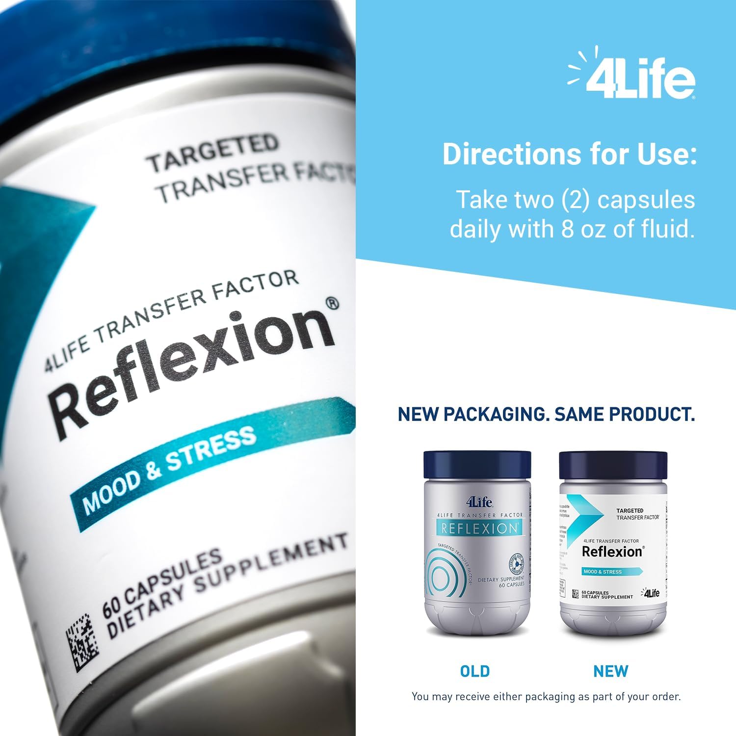 4Life Transfer Factor Reflexion - Mental Wellness Supplement with L-Theanine and Immune Support - 60 Capsules
