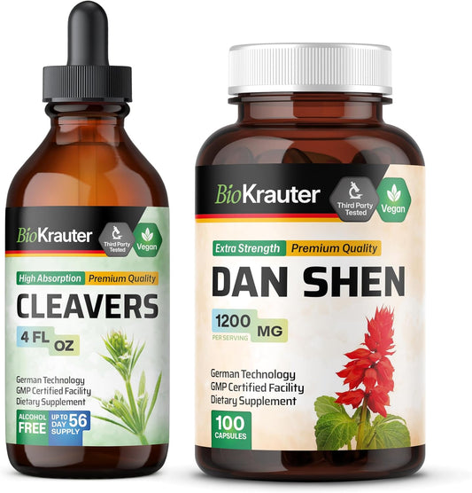 4oz Cleavers Tincture & 100 Capsules of Dan Shen by BIO KRAUTER