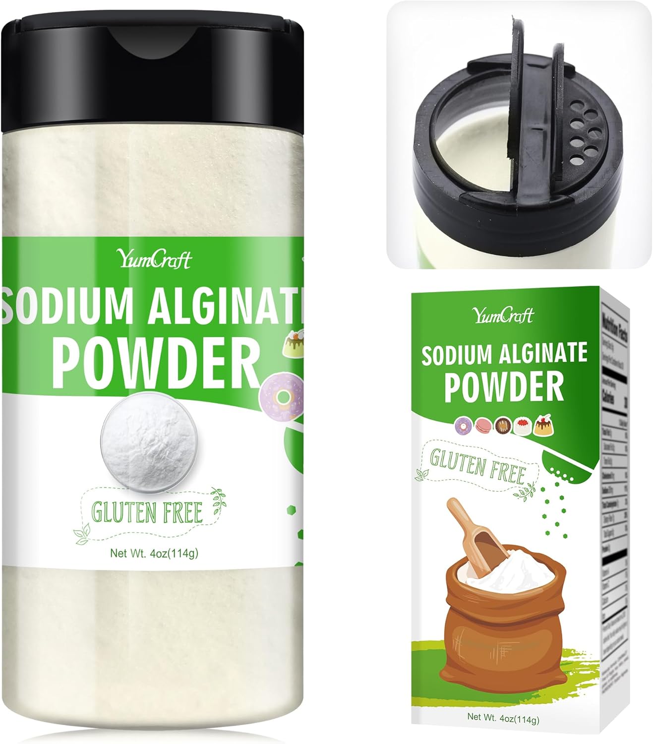 4oz Food Grade Sodium Alginate Powder for Desserts, Caviar Spheres, Ice Cream - Vegan Baking Stabilizer & Thickener
