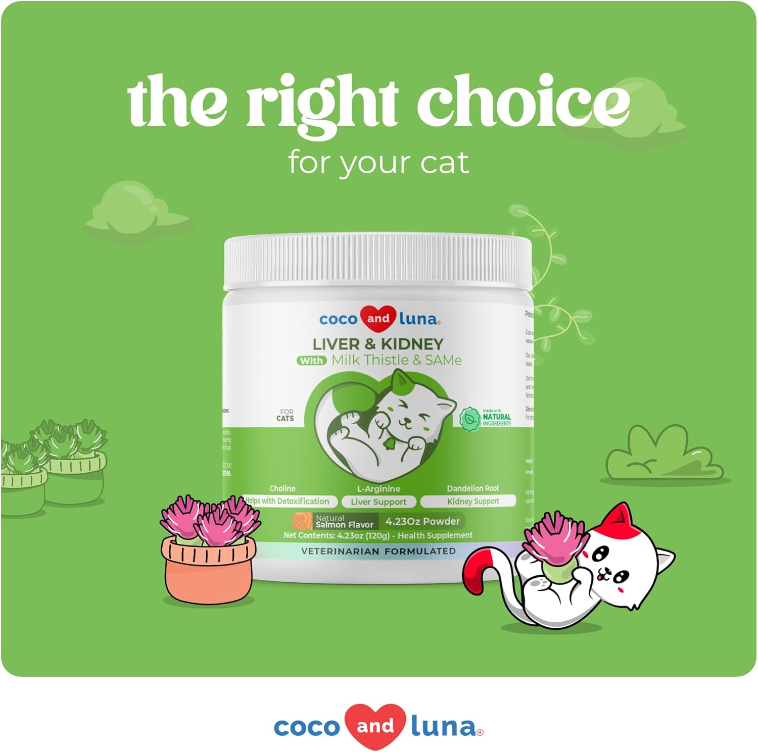 4oz Powder Coco and Luna Milk Thistle for Cats - Natural Liver Supplement with Same and L-Arginine - Promotes Liver Health and Kidney Support