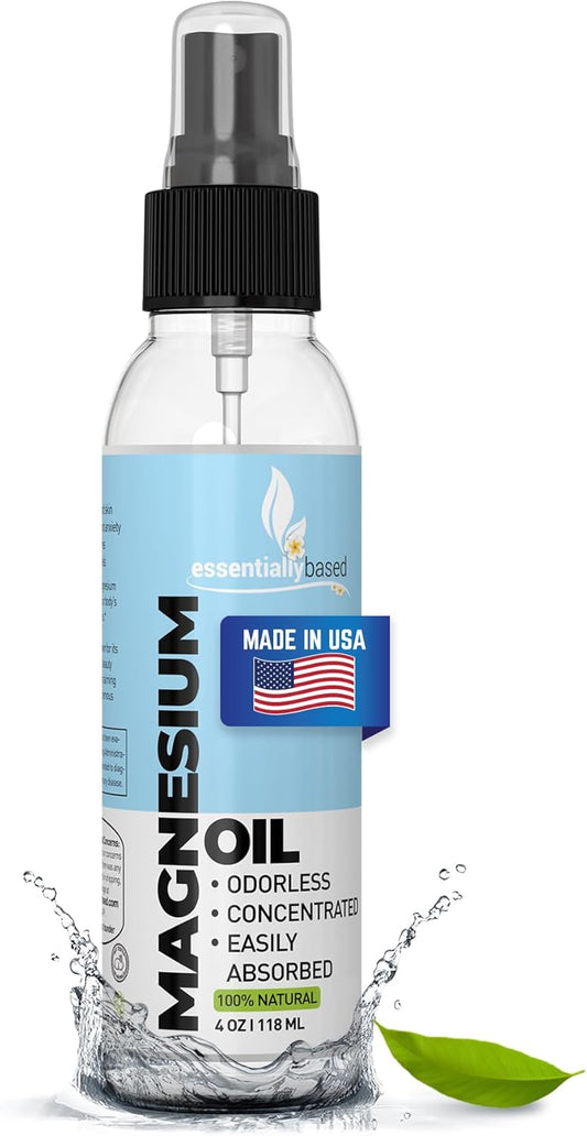 4oz Pure Magnesium Oil Spray for Sleep - Less Sting & Itch - 100% Natural & Organic - Made in USA
