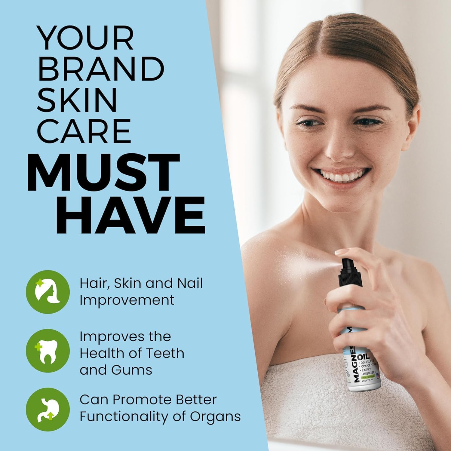4oz Pure Magnesium Oil Spray for Sleep - Less Sting & Itch - 100% Natural & Organic - Made in USA