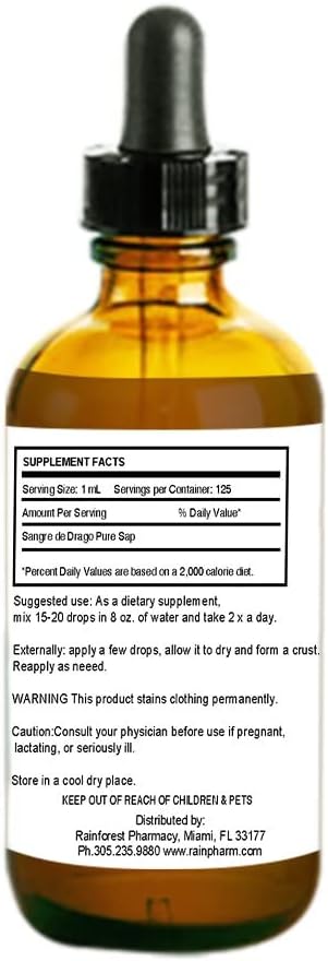 4oz Pure Sangre de Drago Liquid: Peruvian Dragon's Blood Sap for Skin Healing & Digestion Support